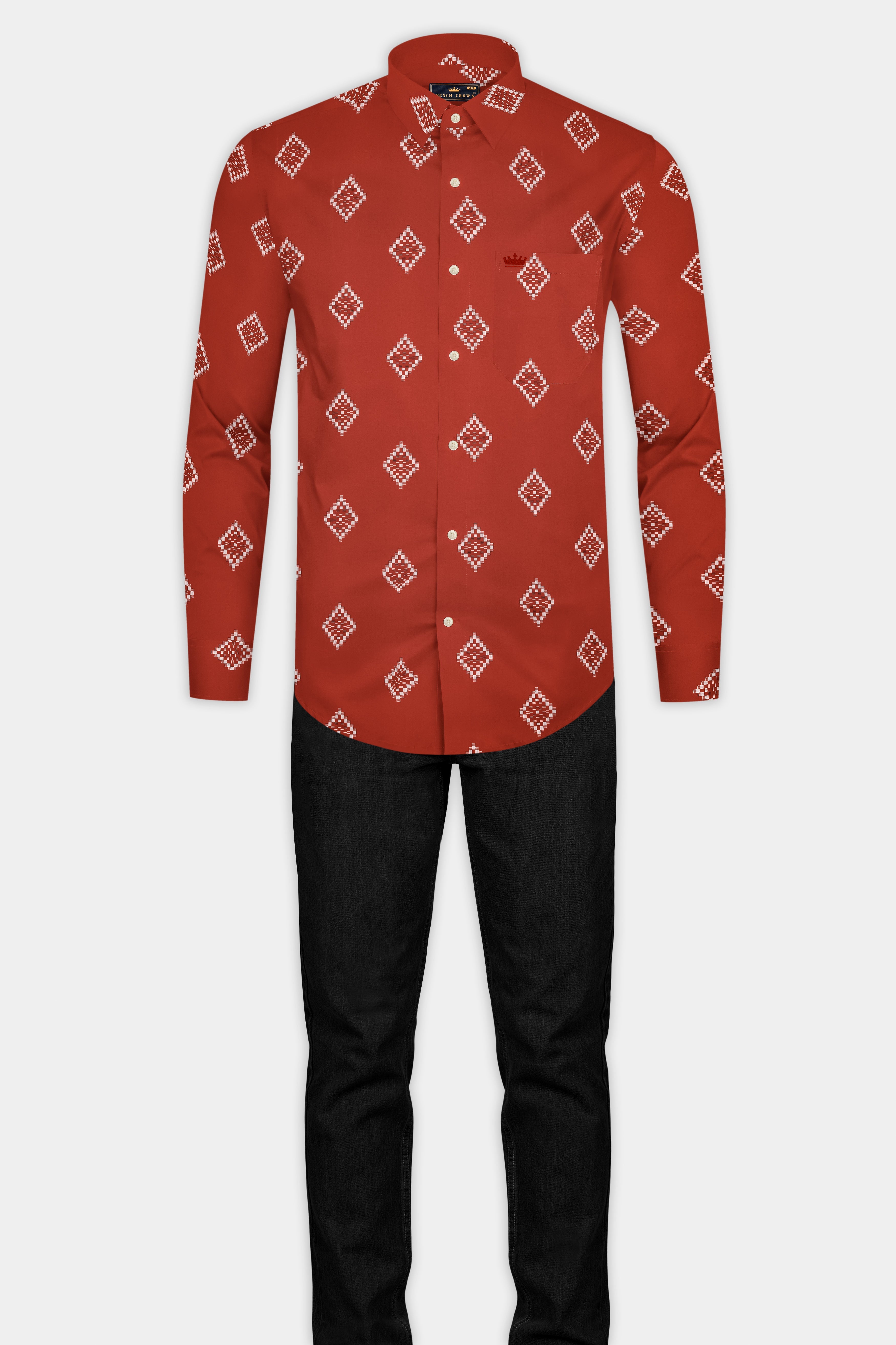 Brunt Orange Jacquard Butta Printed Super Soft Premium Shirt