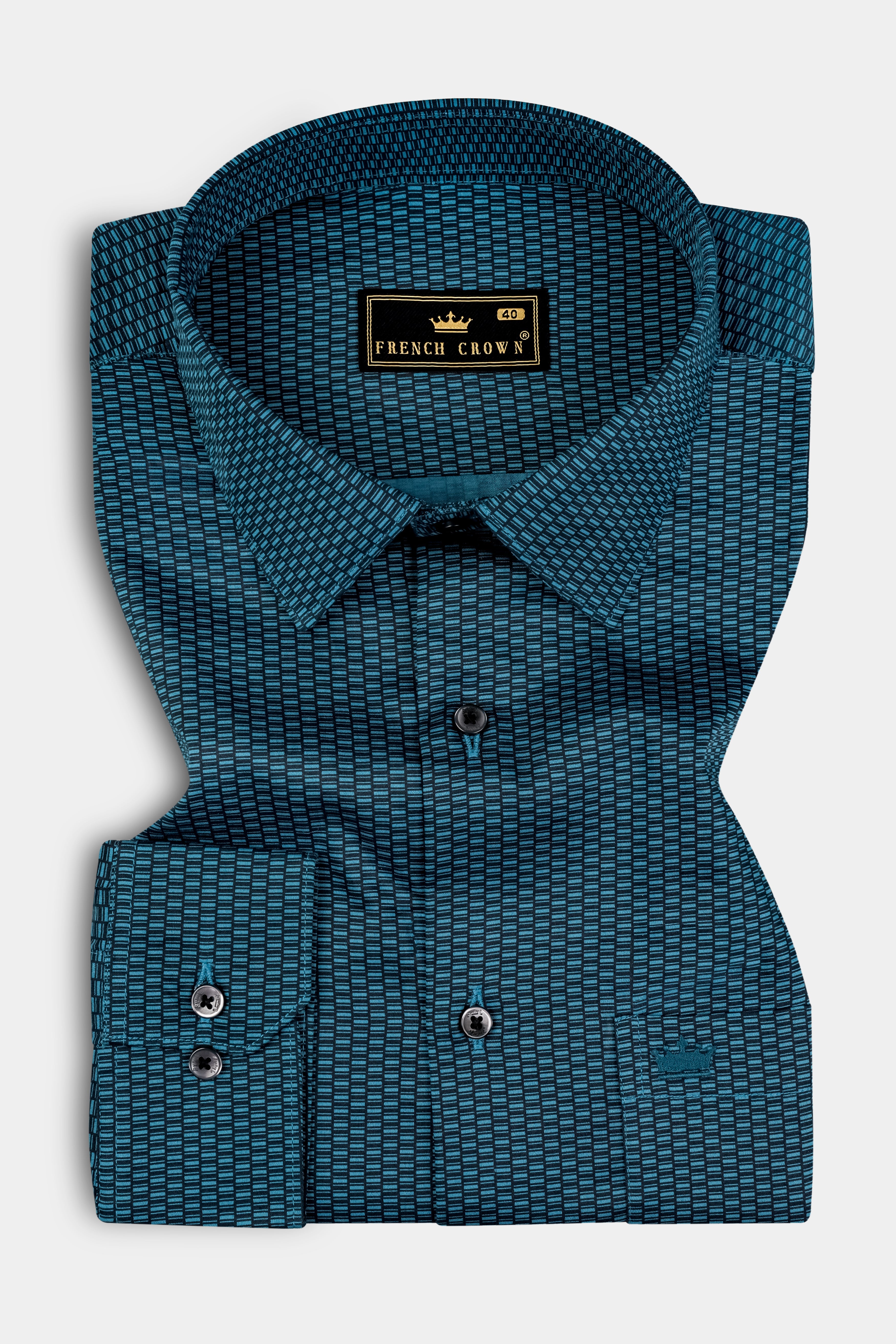 Dark Teal Blue Printed Super Soft Premium Cotton Shirt