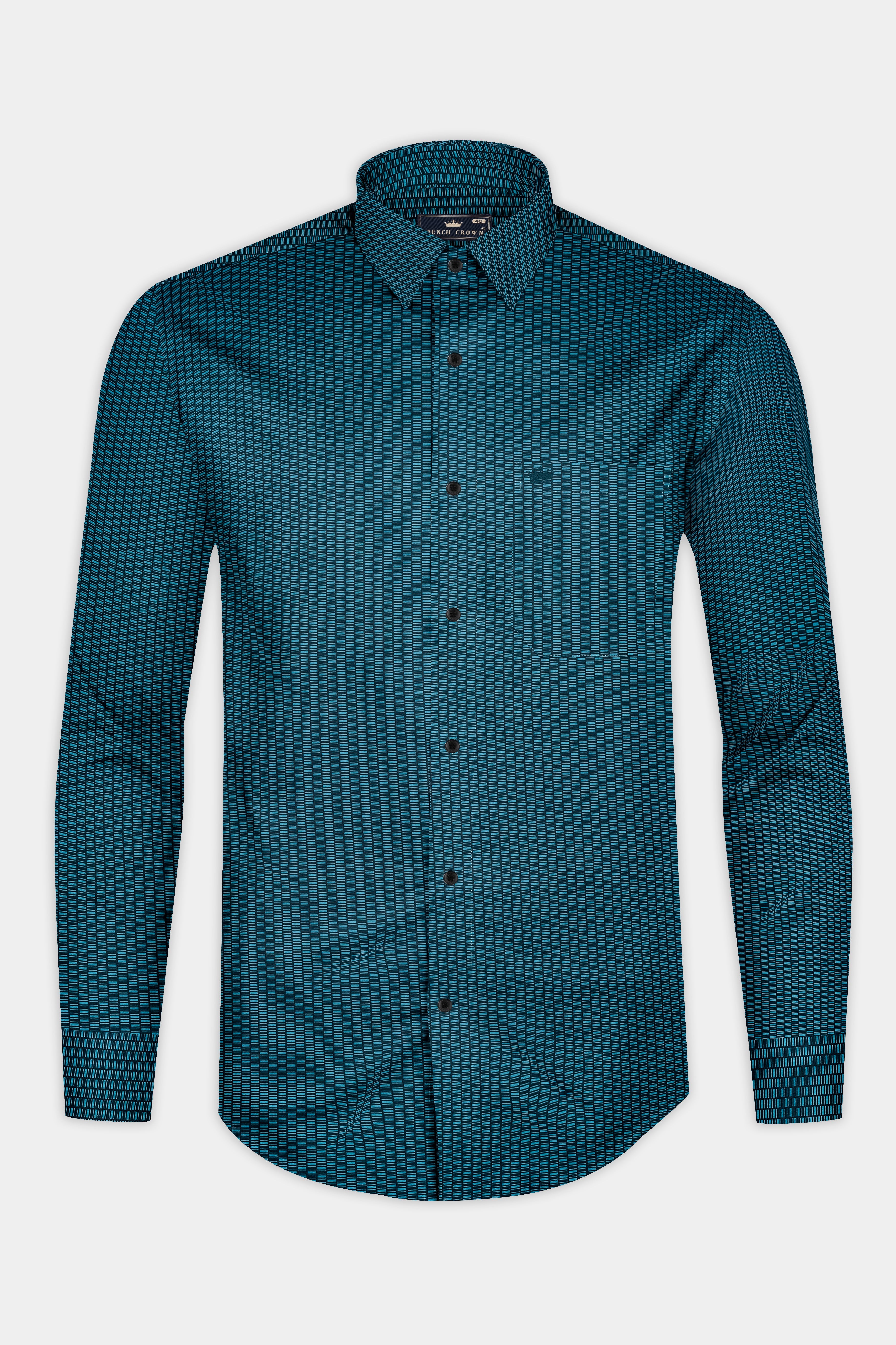 Dark Teal Blue Printed Super Soft Premium Cotton Shirt