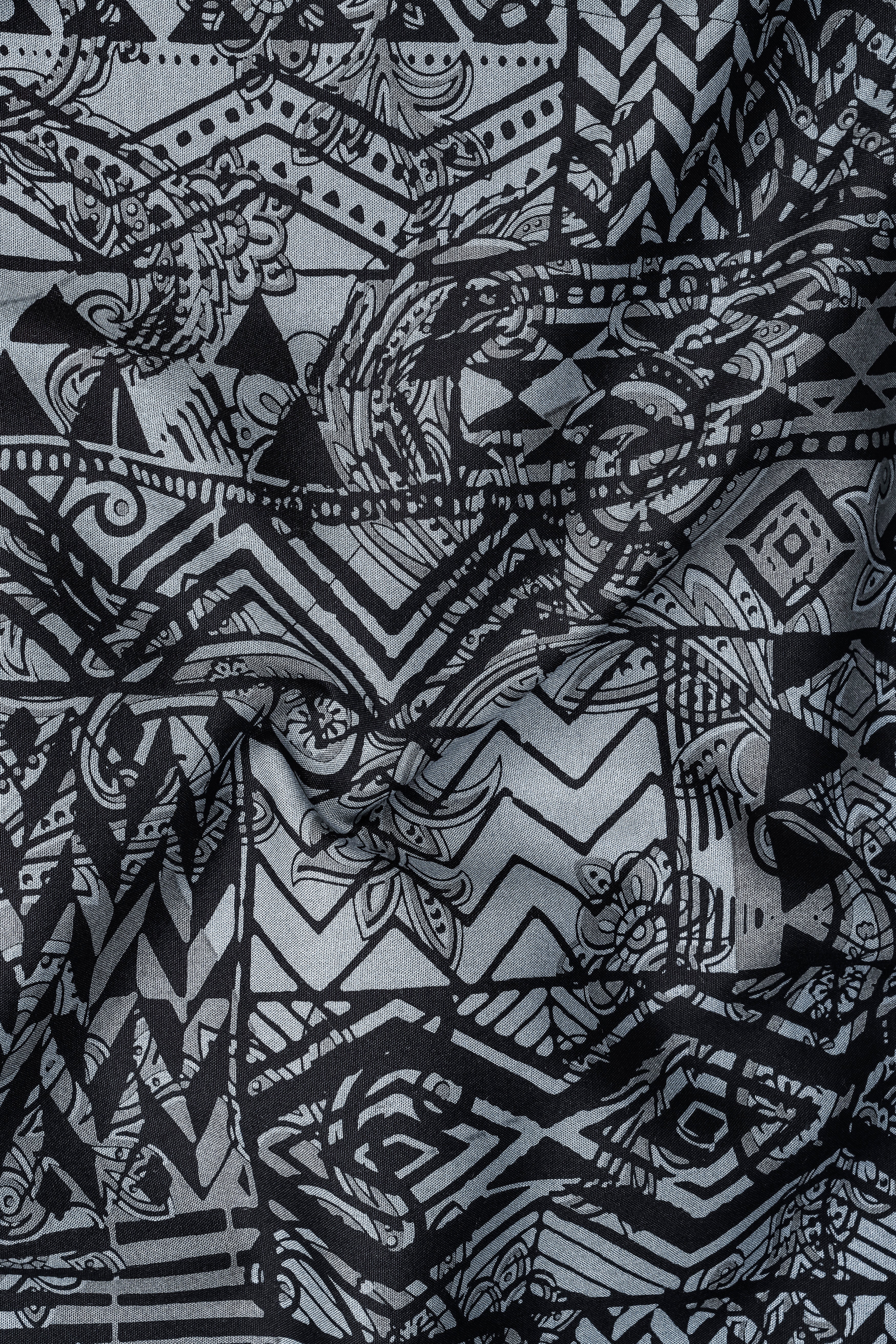 Jade Black with Mid Grey Abstract Printed Giza Cotton Shirt