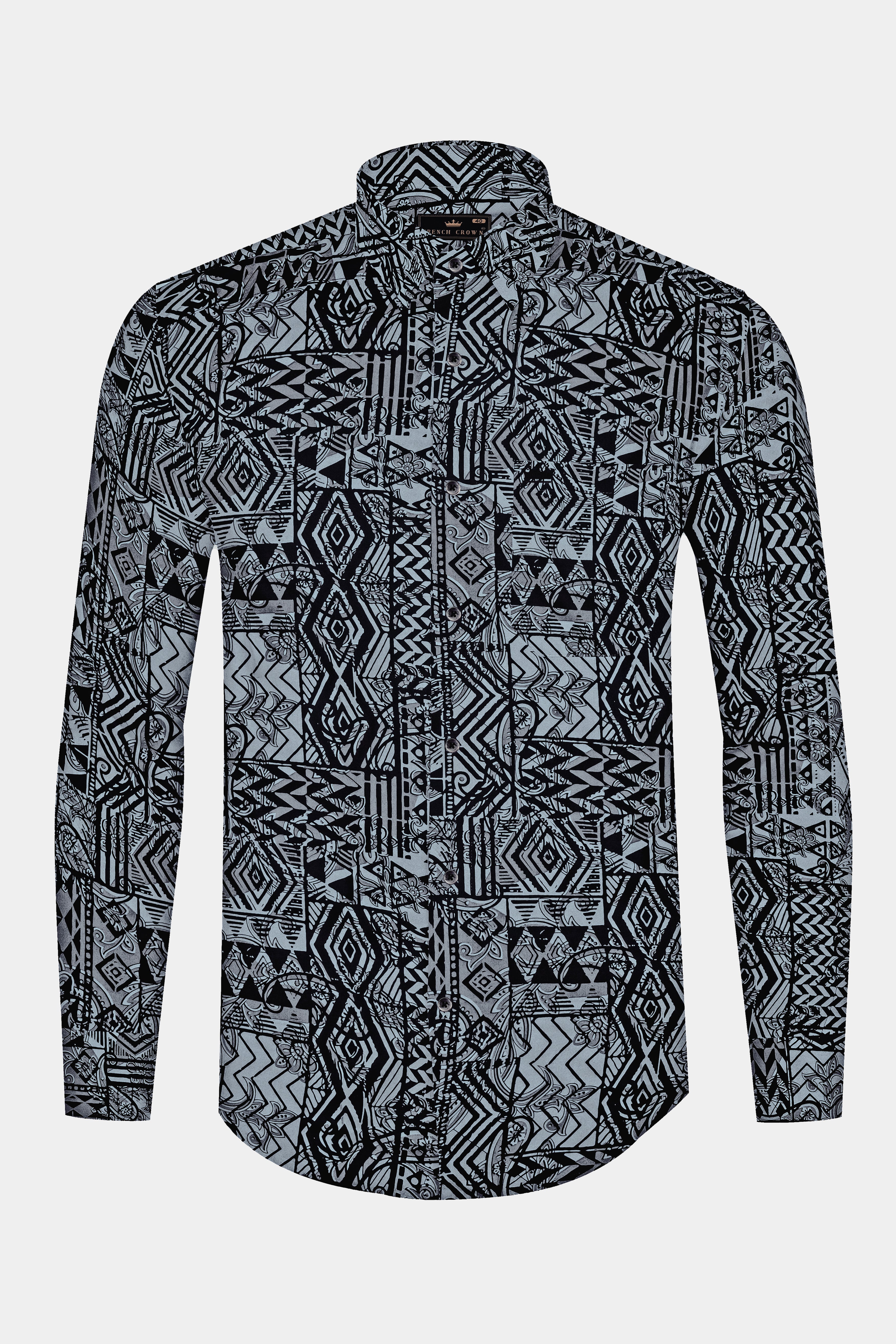 Jade Black with Mid Grey Abstract Printed Giza Cotton Shirt