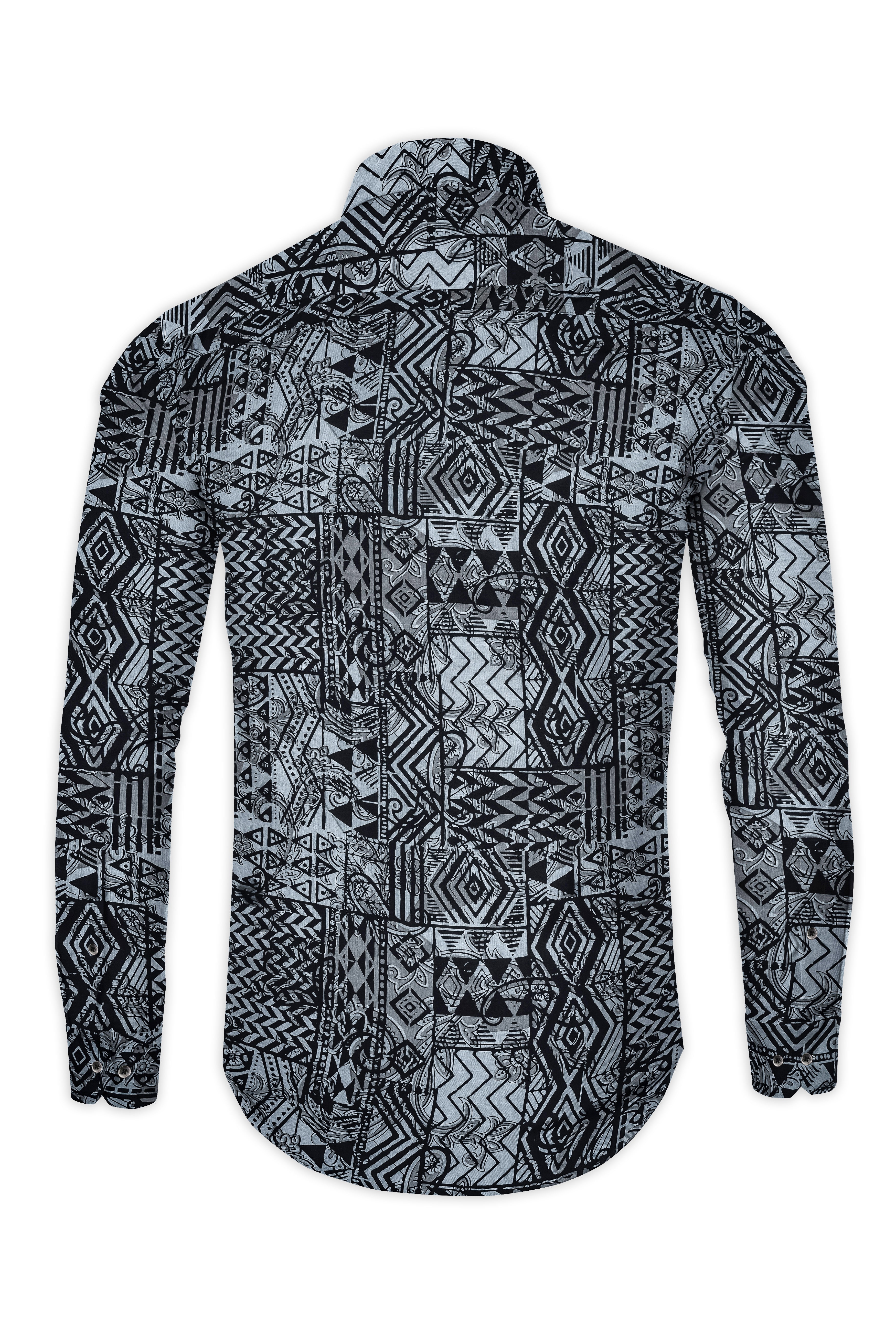 Jade Black with Mid Grey Abstract Printed Giza Cotton Shirt