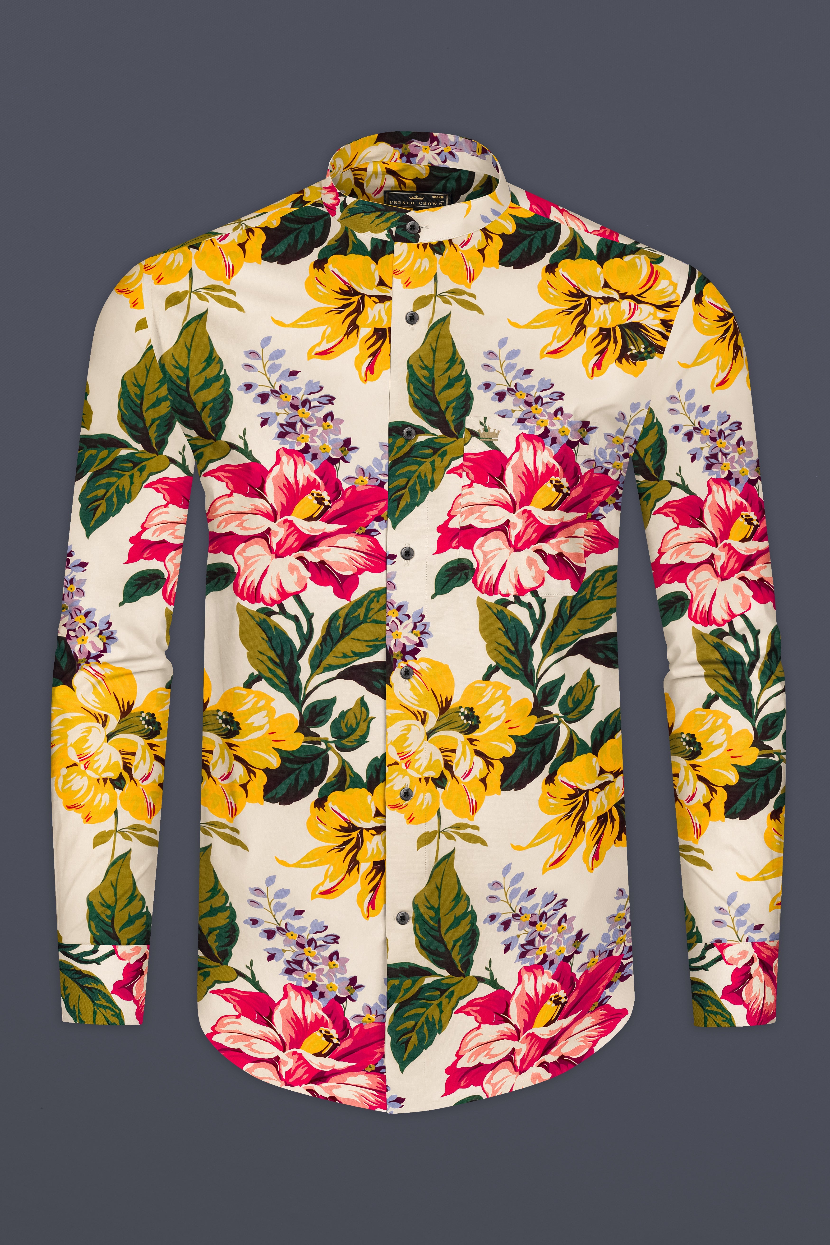 Pearl Bush Cream Multi Color Flower Printed Giza Cotton Shirt