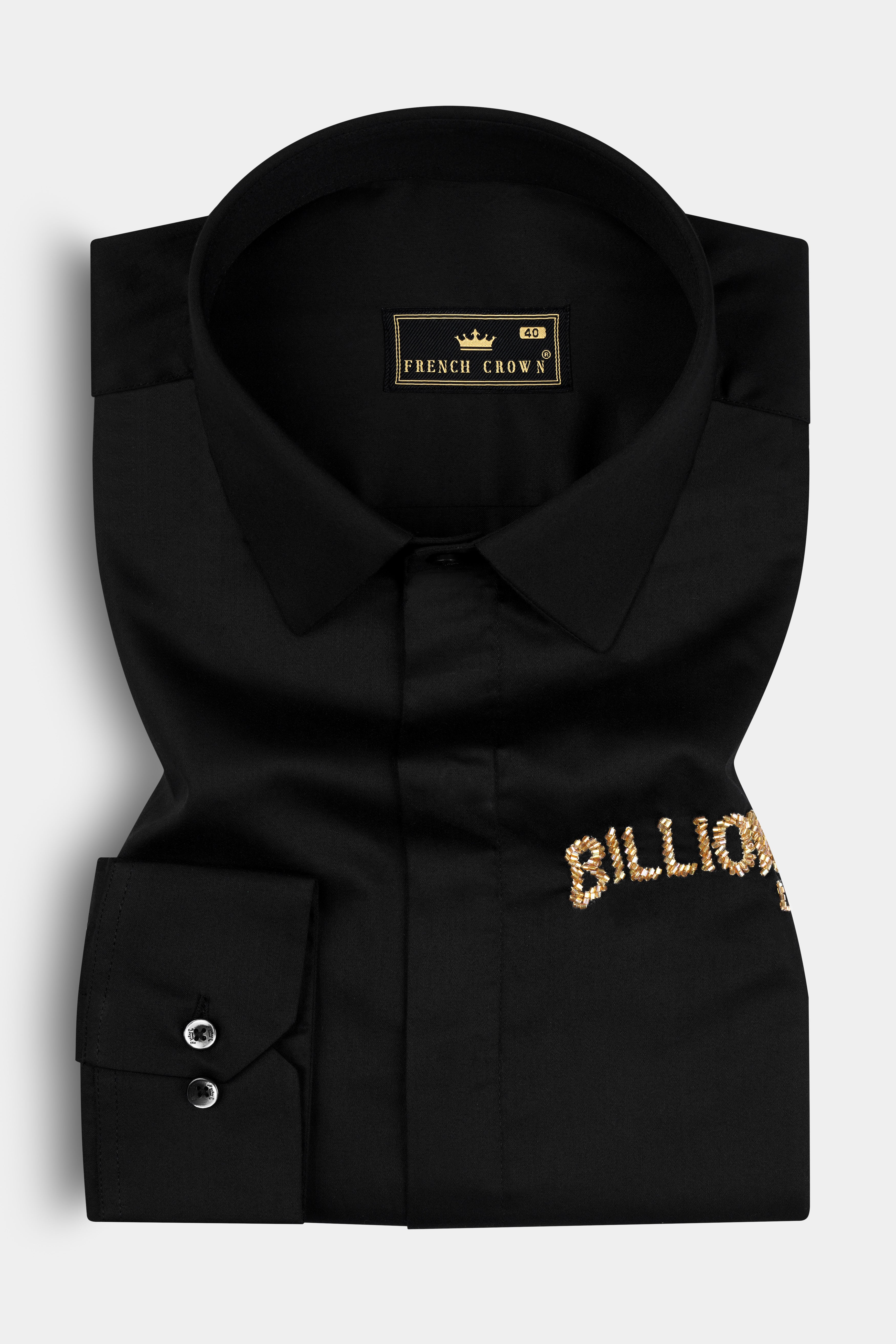 Jade Black Billionaire Hand Stitched Embroidered Super Soft Premium Cotton Designer Shirt