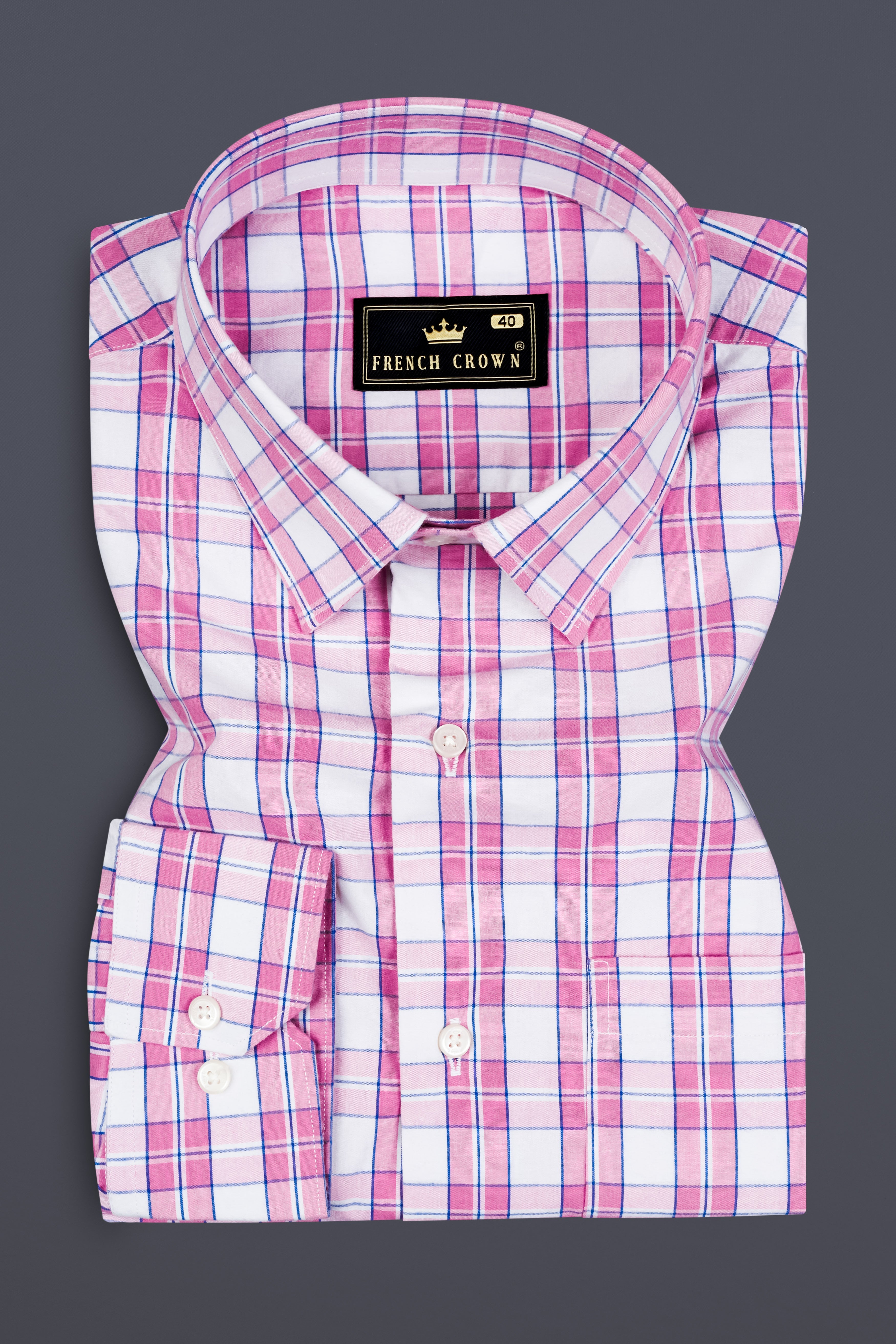 Lily Pink And Bright White Plaid Poplin Giza Cotton Shirt