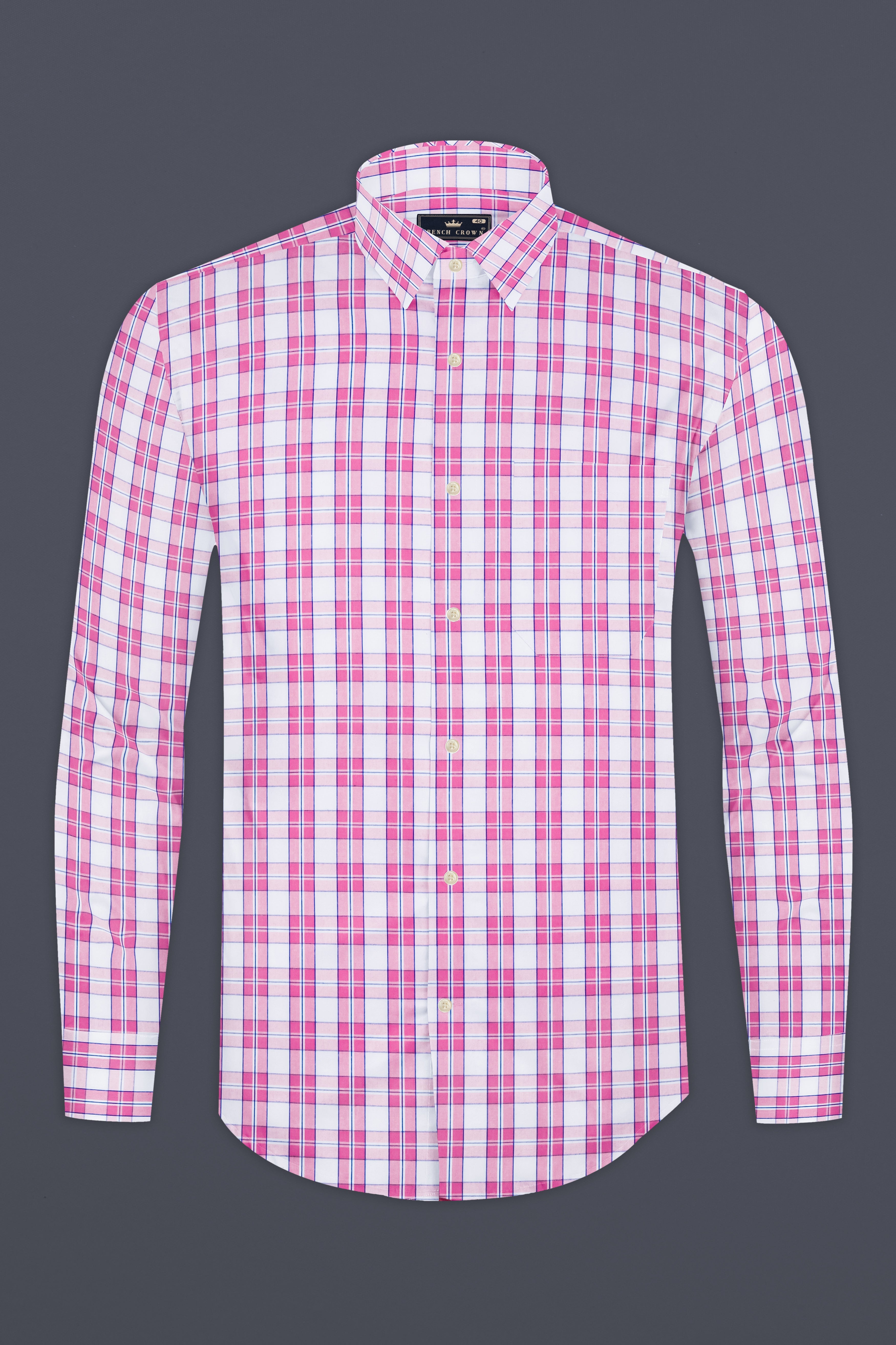 Lily Pink And Bright White Plaid Poplin Giza Cotton Shirt