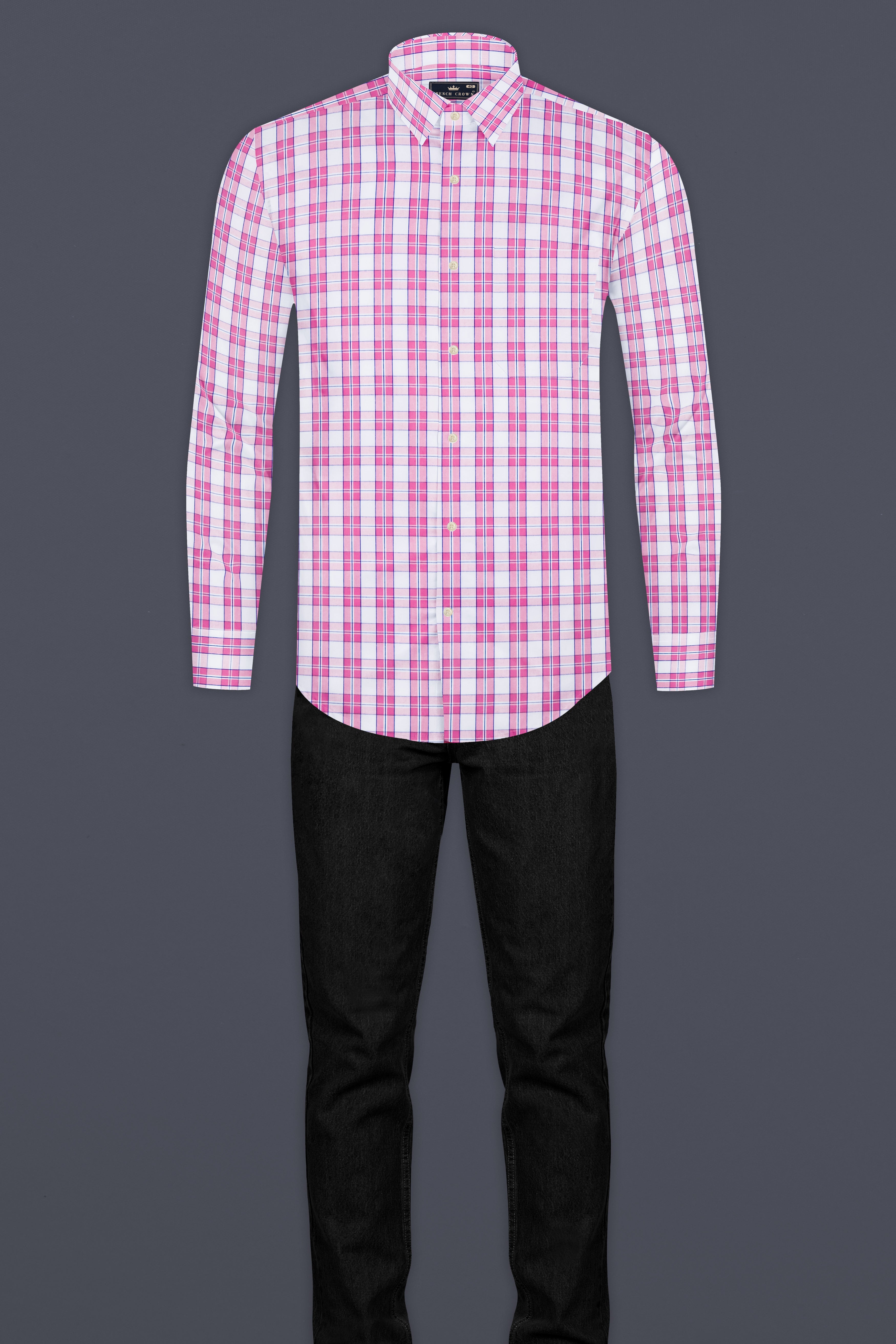 Lily Pink And Bright White Plaid Giza Cotton Shirt