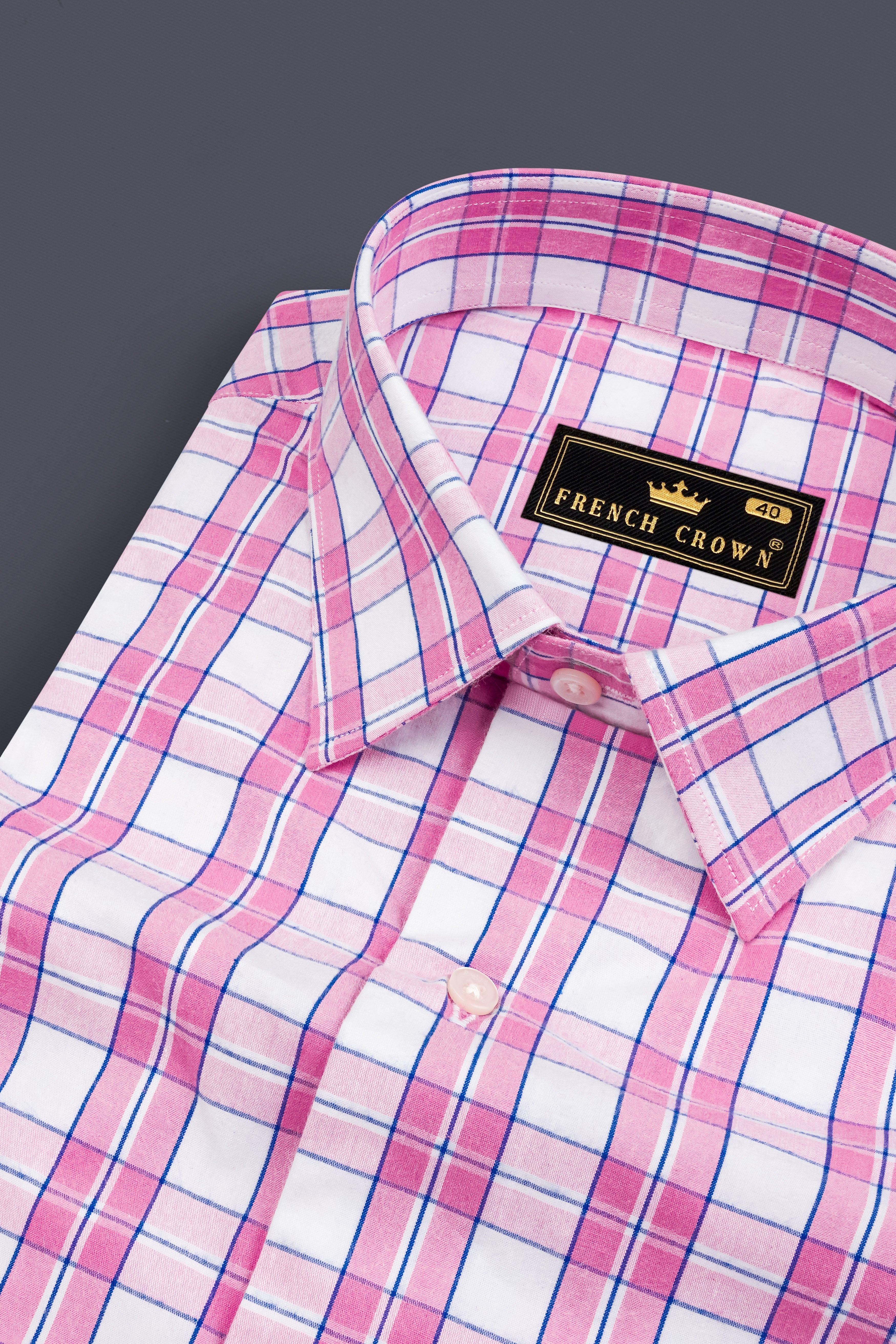 Lily Pink And Bright White Plaid Giza Cotton Shirt