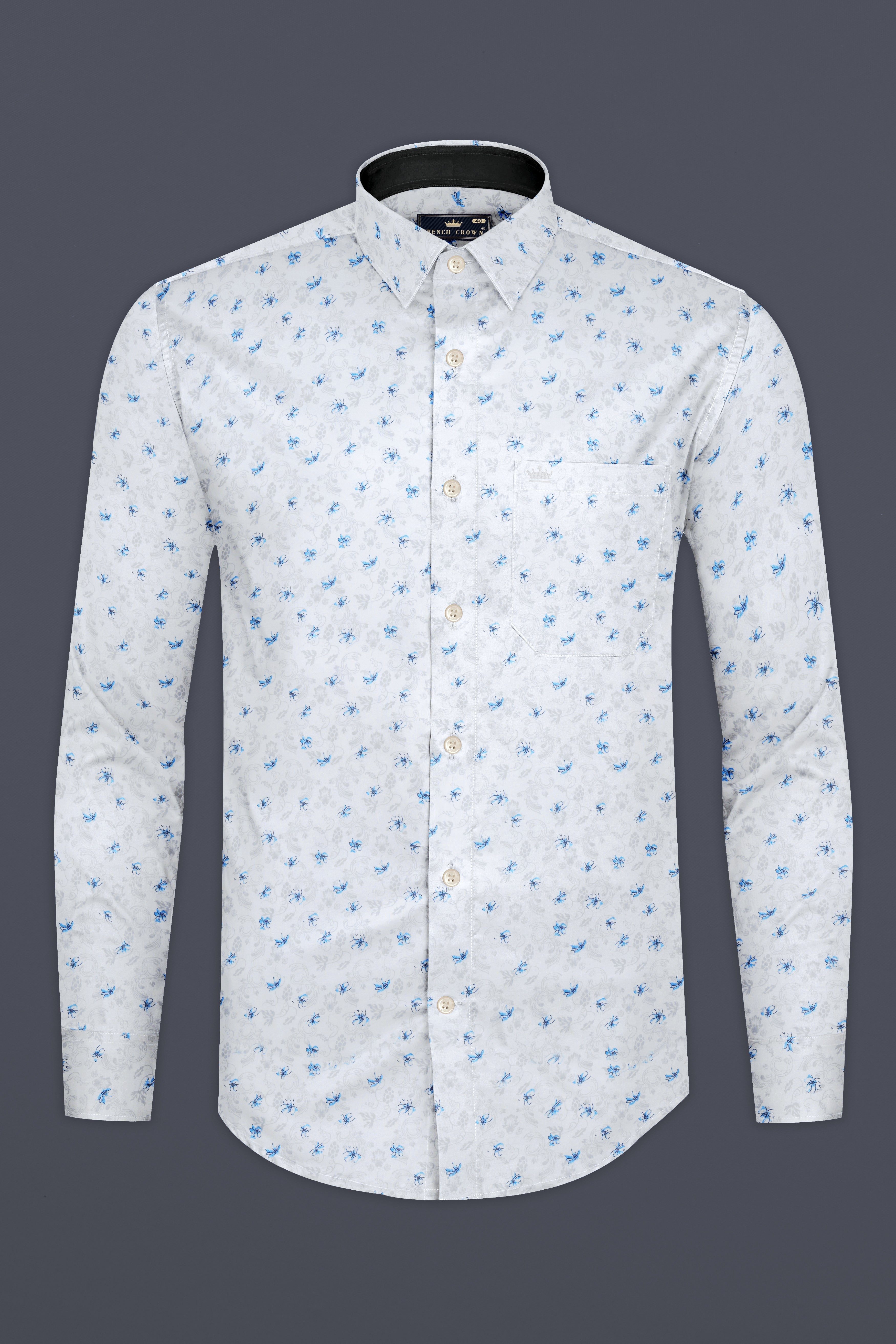 Bright White And Hawkes Blue Printed Super Soft Premium Cotton Shirt