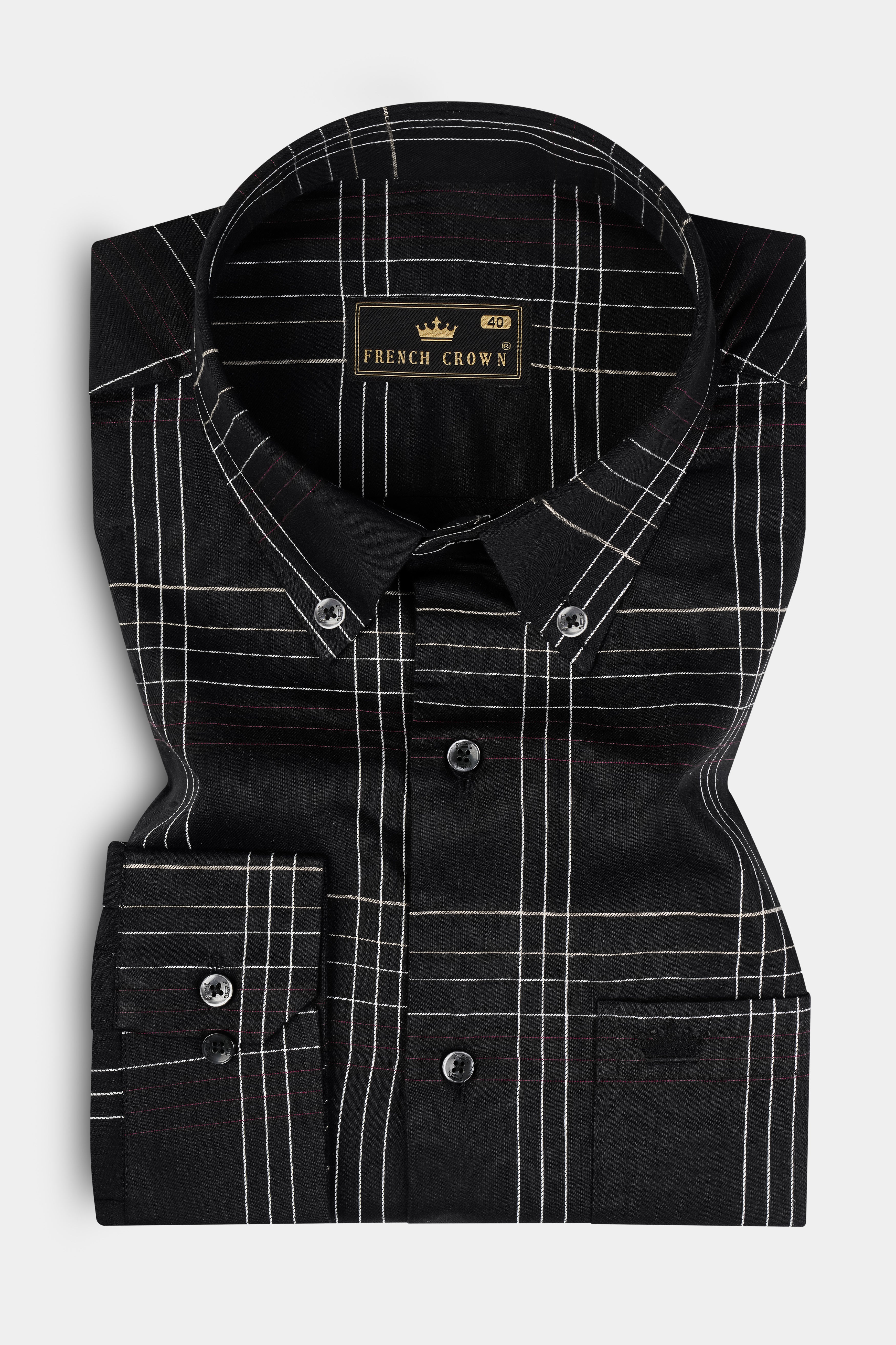 Jade Black Plaid Dobby Textured Premium Cotton Shirt