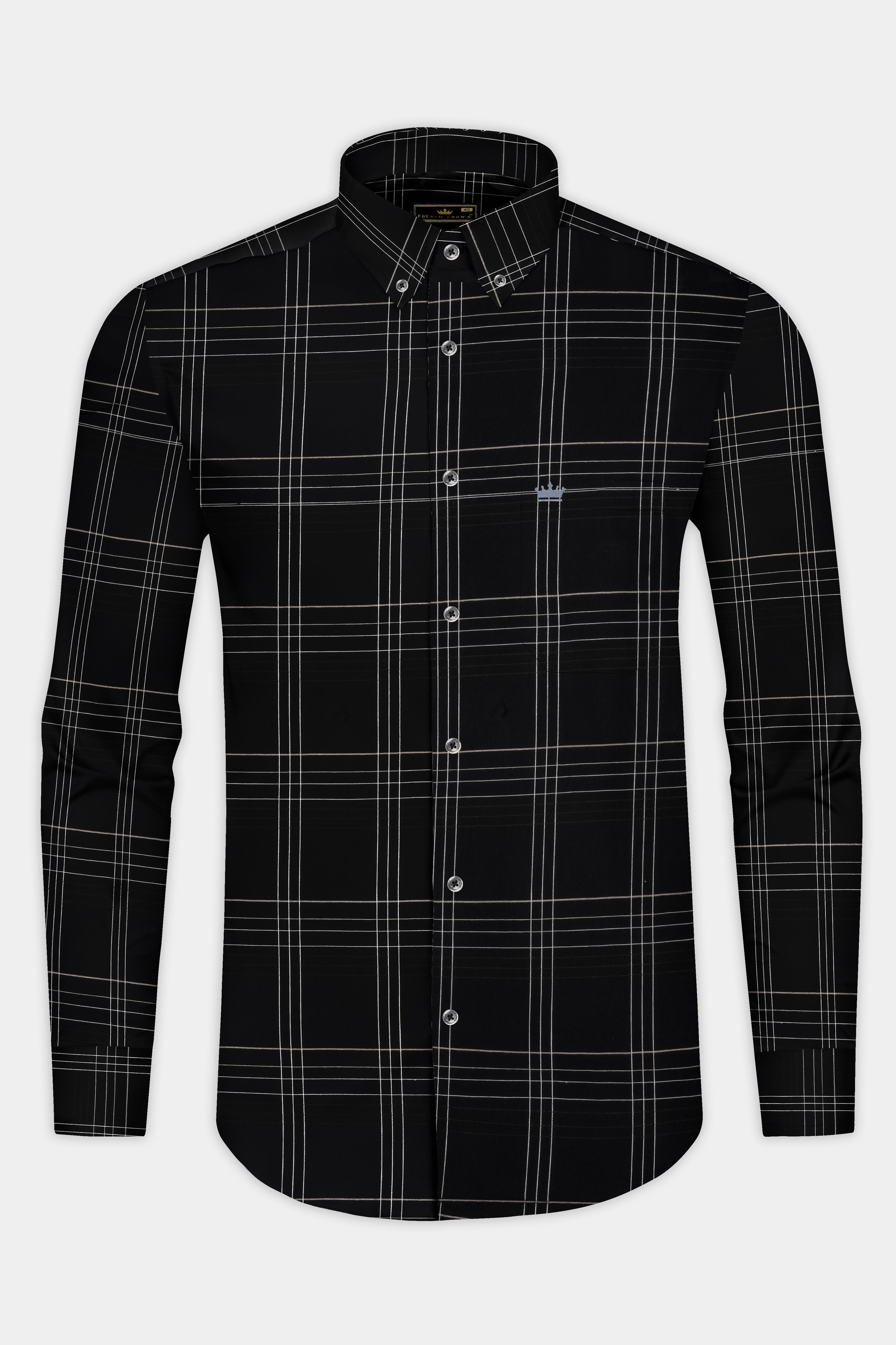 Jade Black Plaid Dobby Textured Premium Cotton Shirt