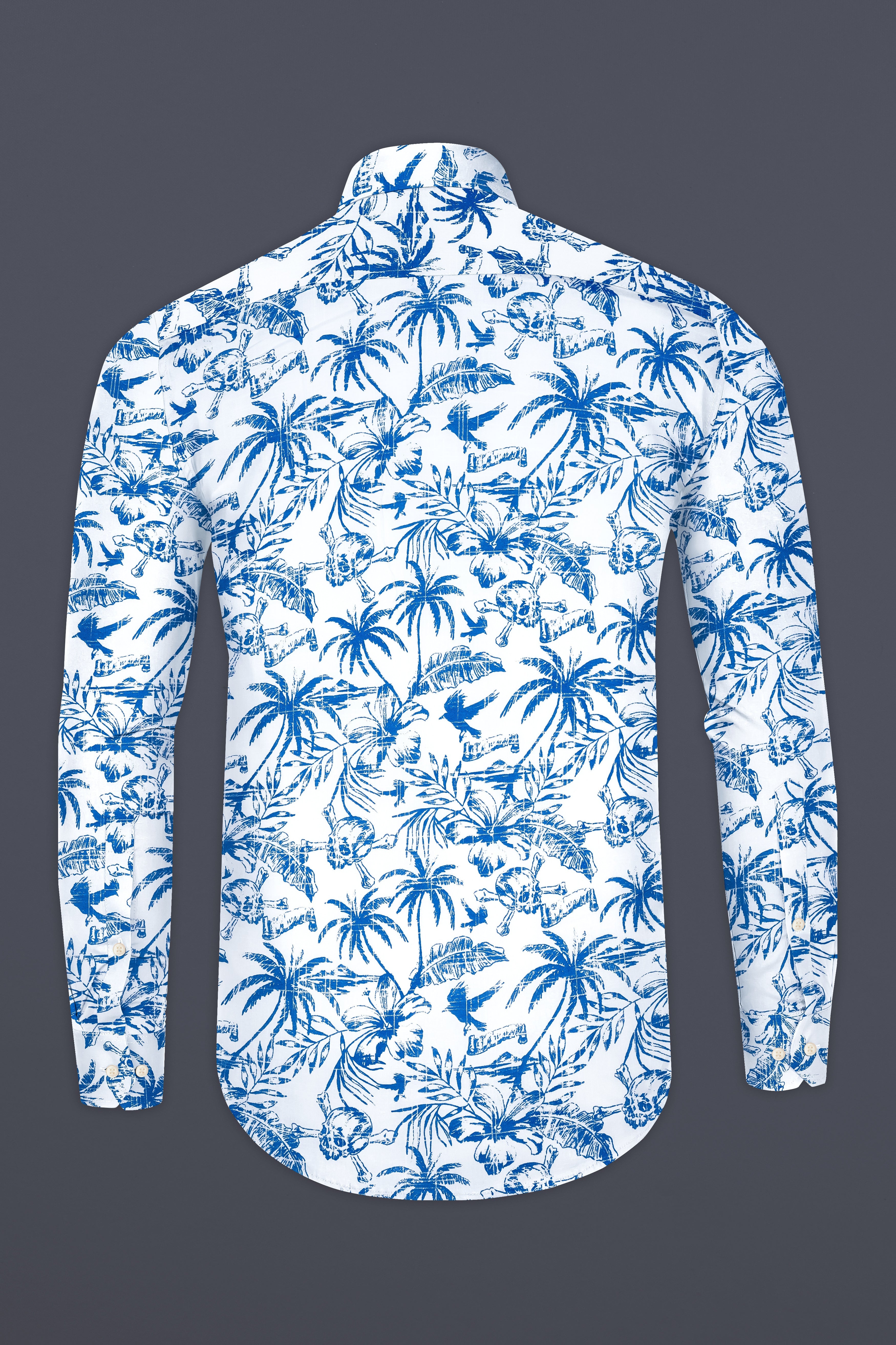 Cobalt Blue And Bright White Coconut Tree Printed Luxuries Linen Shirt