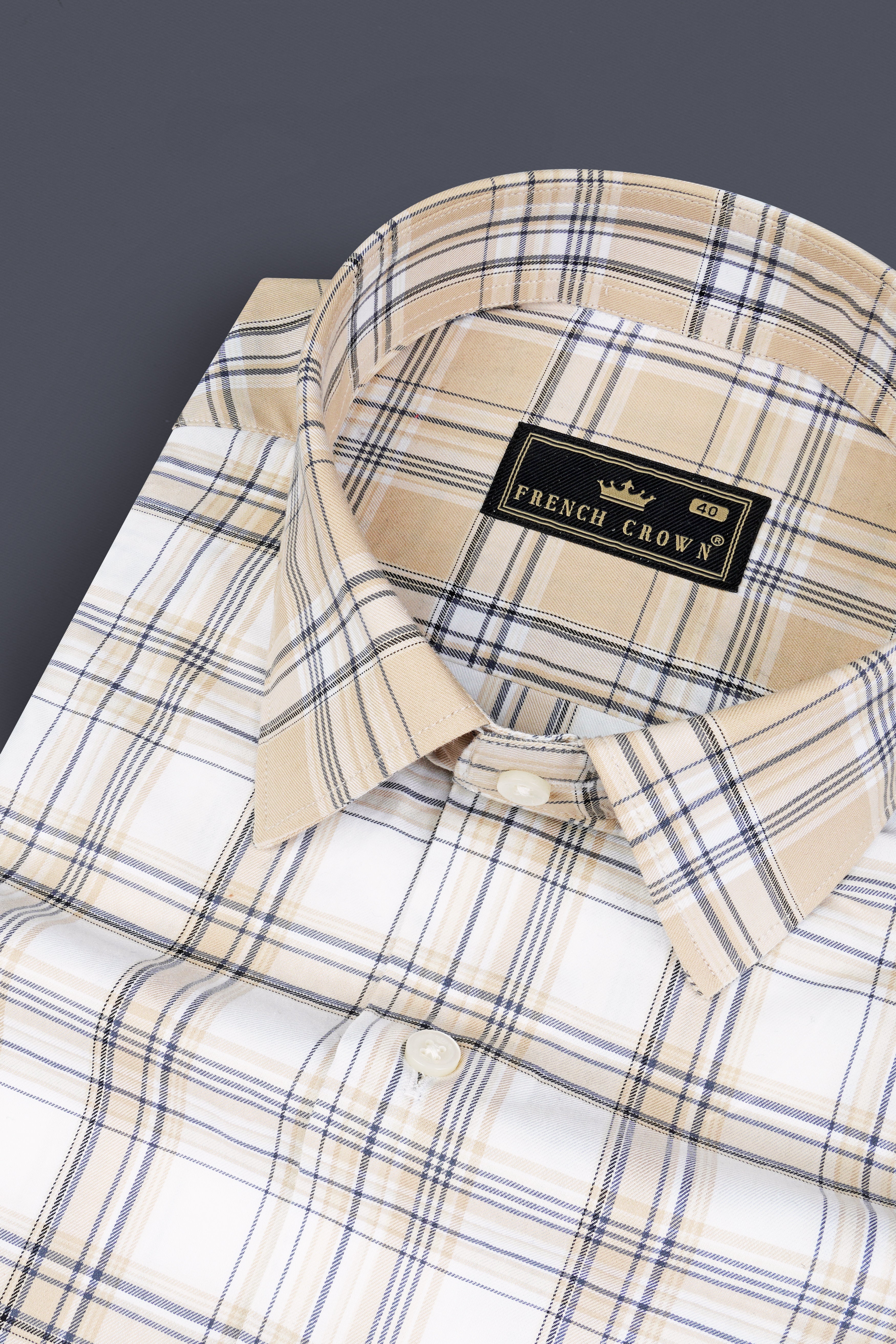 Zorba Cream And Alabaster White Checked Twill Premium Cotton Designer Shirt