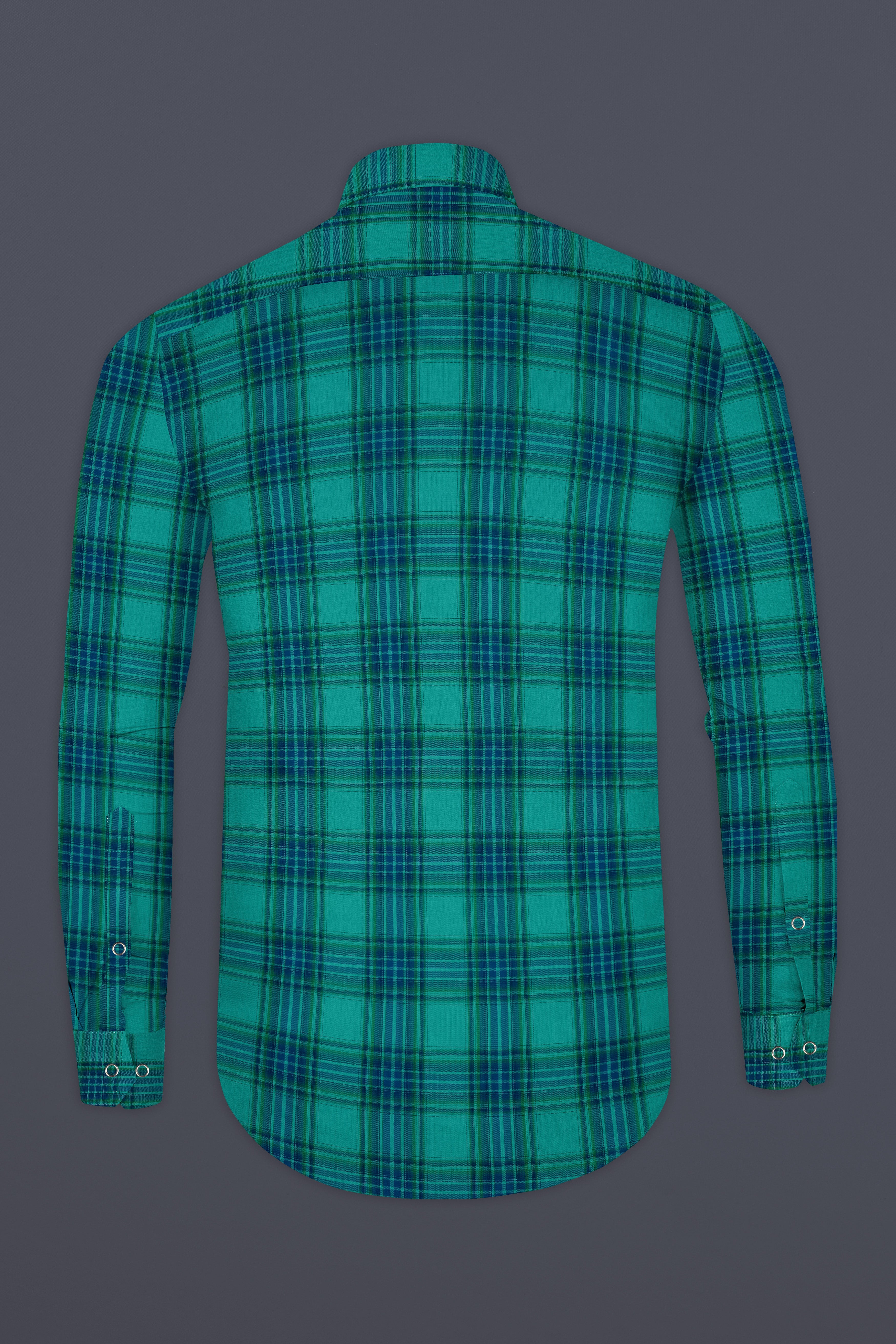 Geyser Gray Plaid And Ocean Green Plaid Herringbone Reversible Shirt