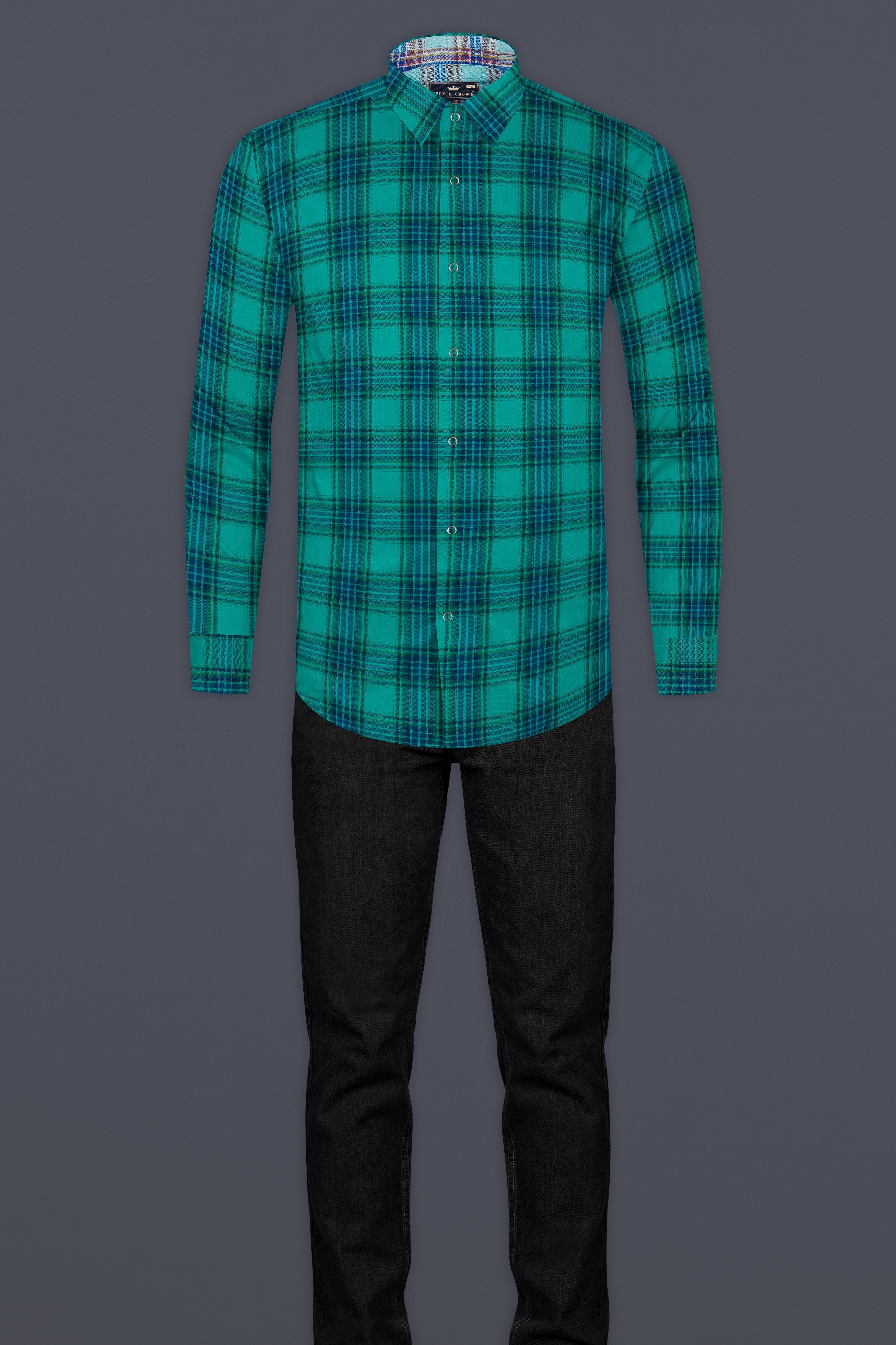 Geyser Gray Plaid And Ocean Green Plaid Herringbone Reversible Shirt