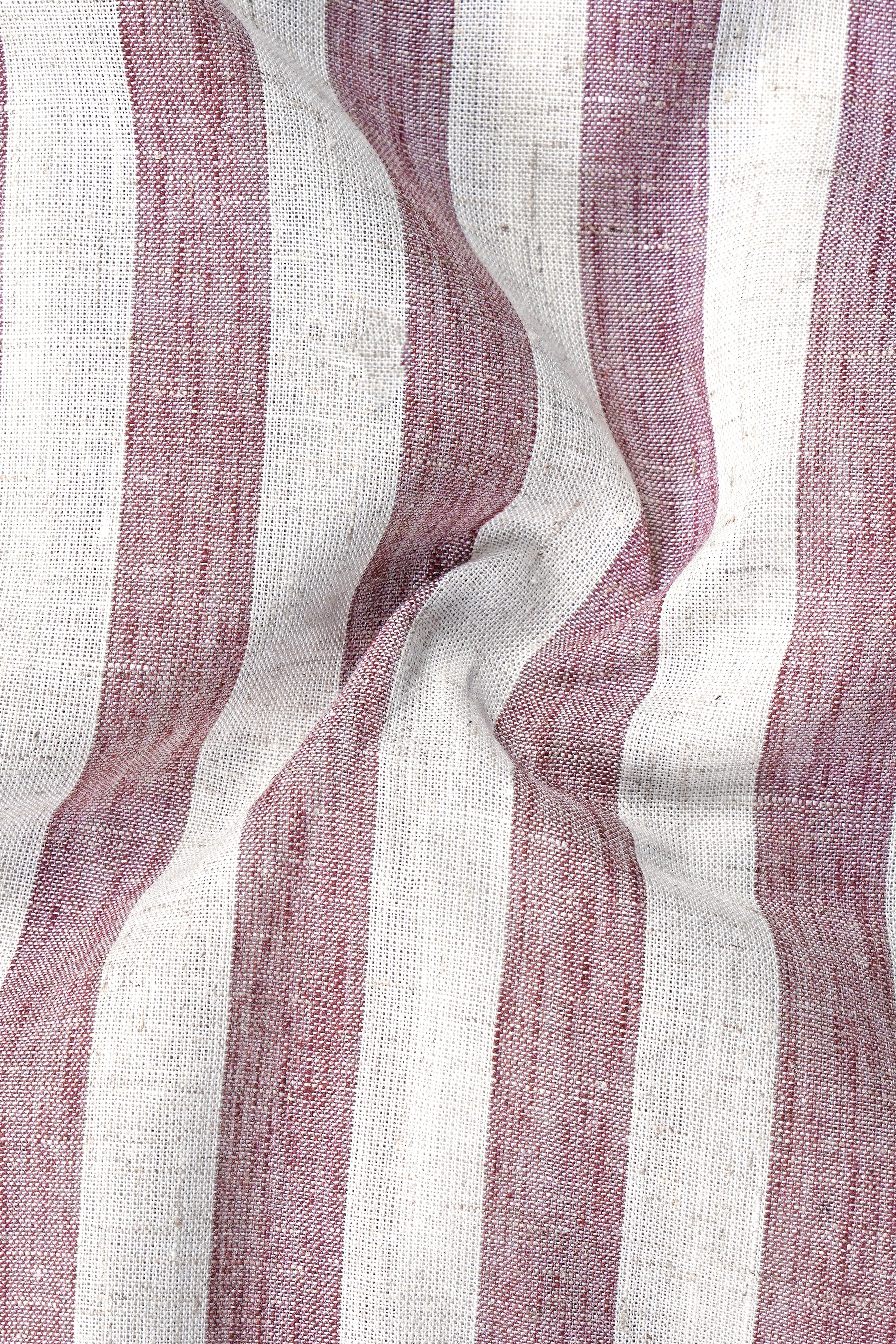 Turkish Rose And Bright White Striped Luxuries Linen Designer Shirt