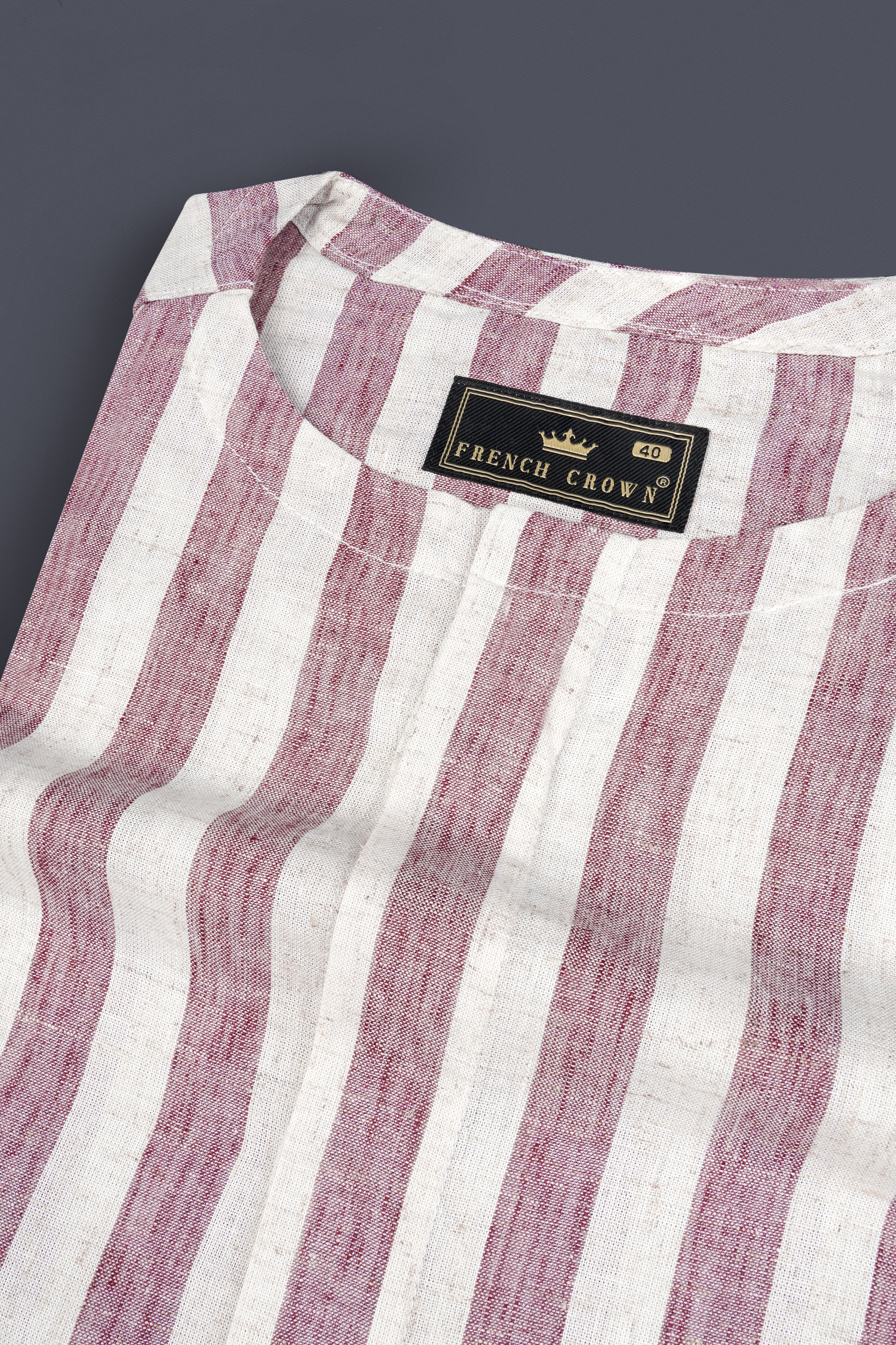 Turkish Rose And Merino Cream Striped Luxuries Linen Designer Shirt