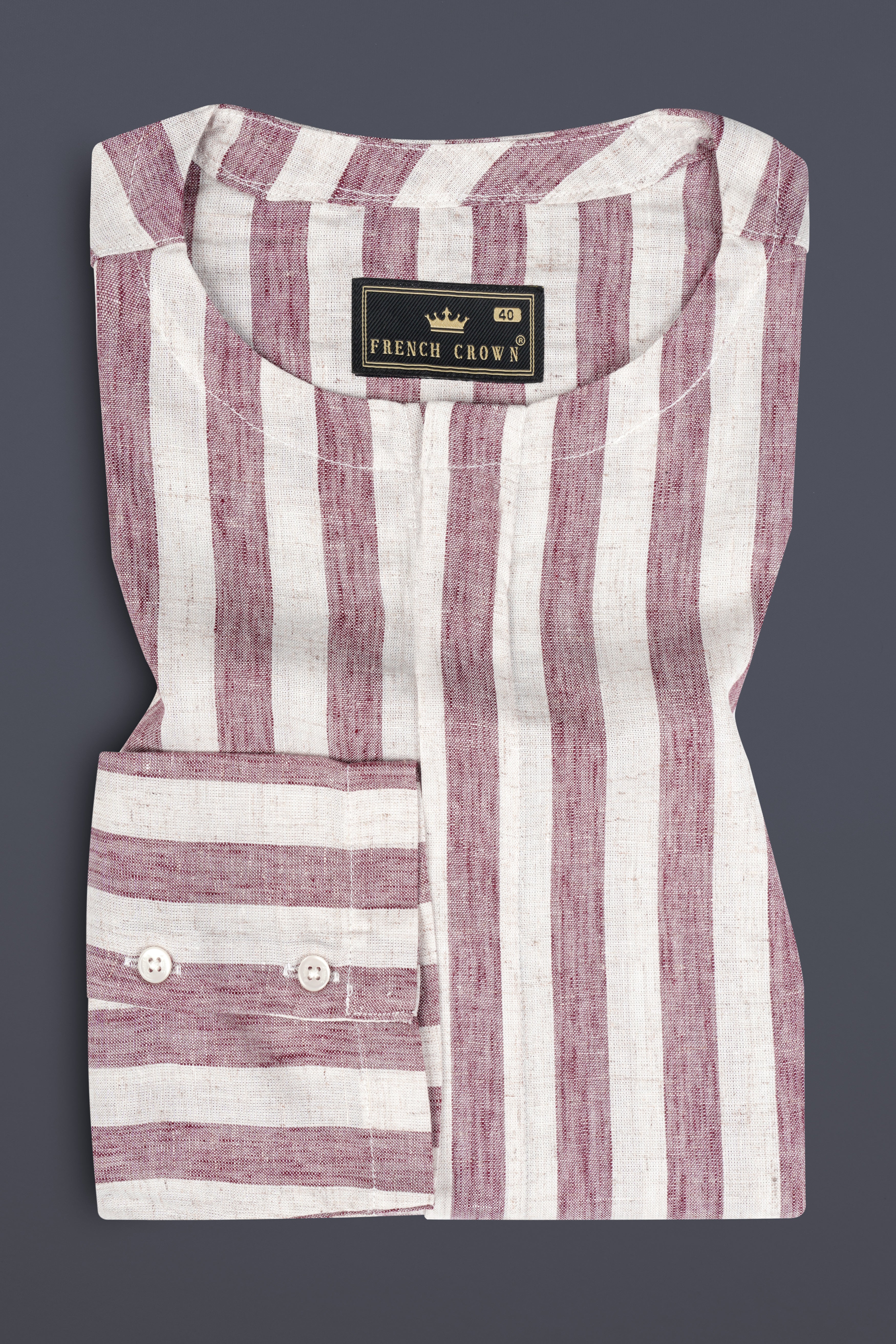 Turkish Rose And Merino Cream Striped Luxuries Linen Designer Shirt