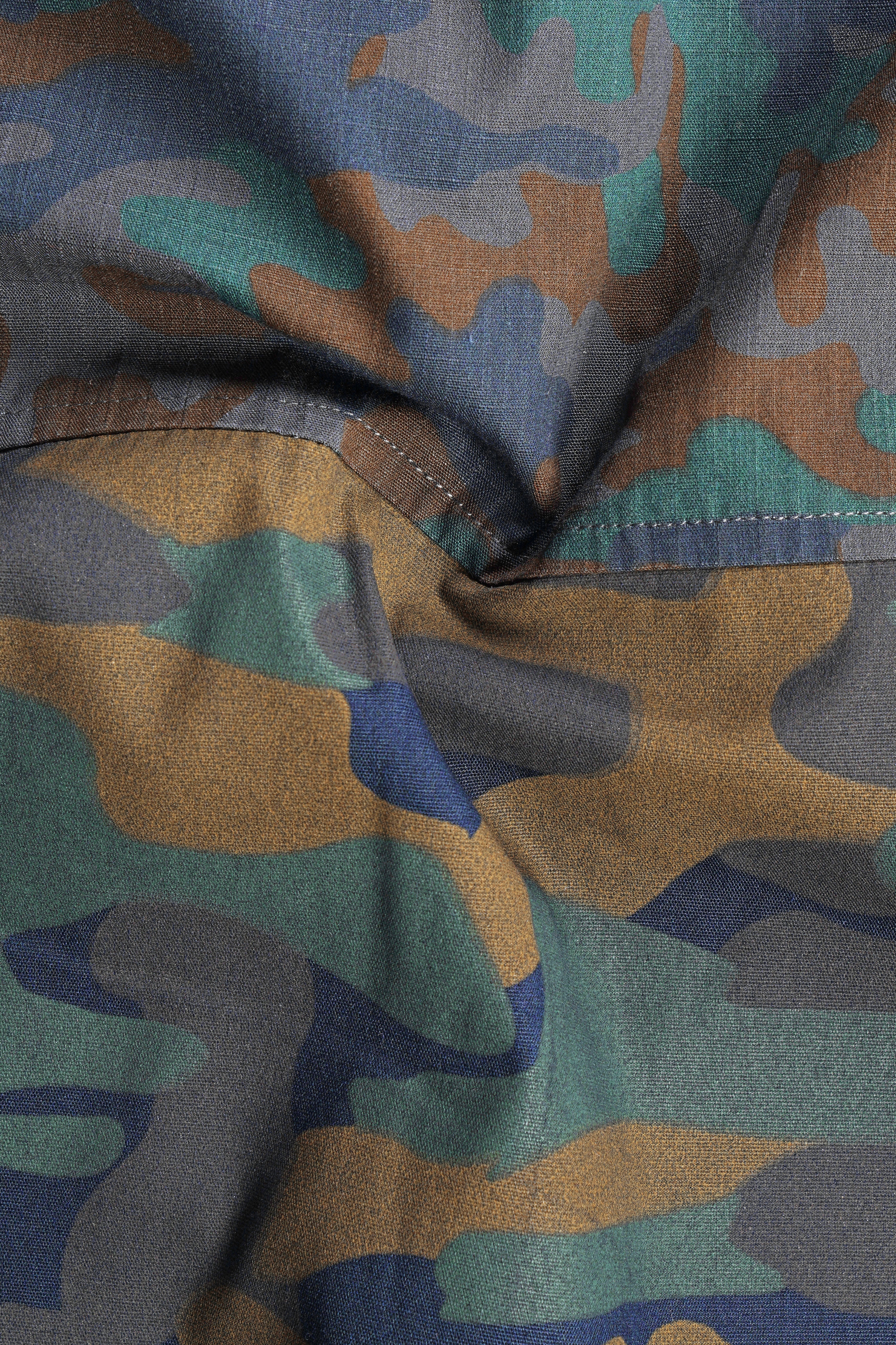 Roman Brown And River Blue Camouflage Military printed Heavyweight Designer Hoodie with Zipper Closure