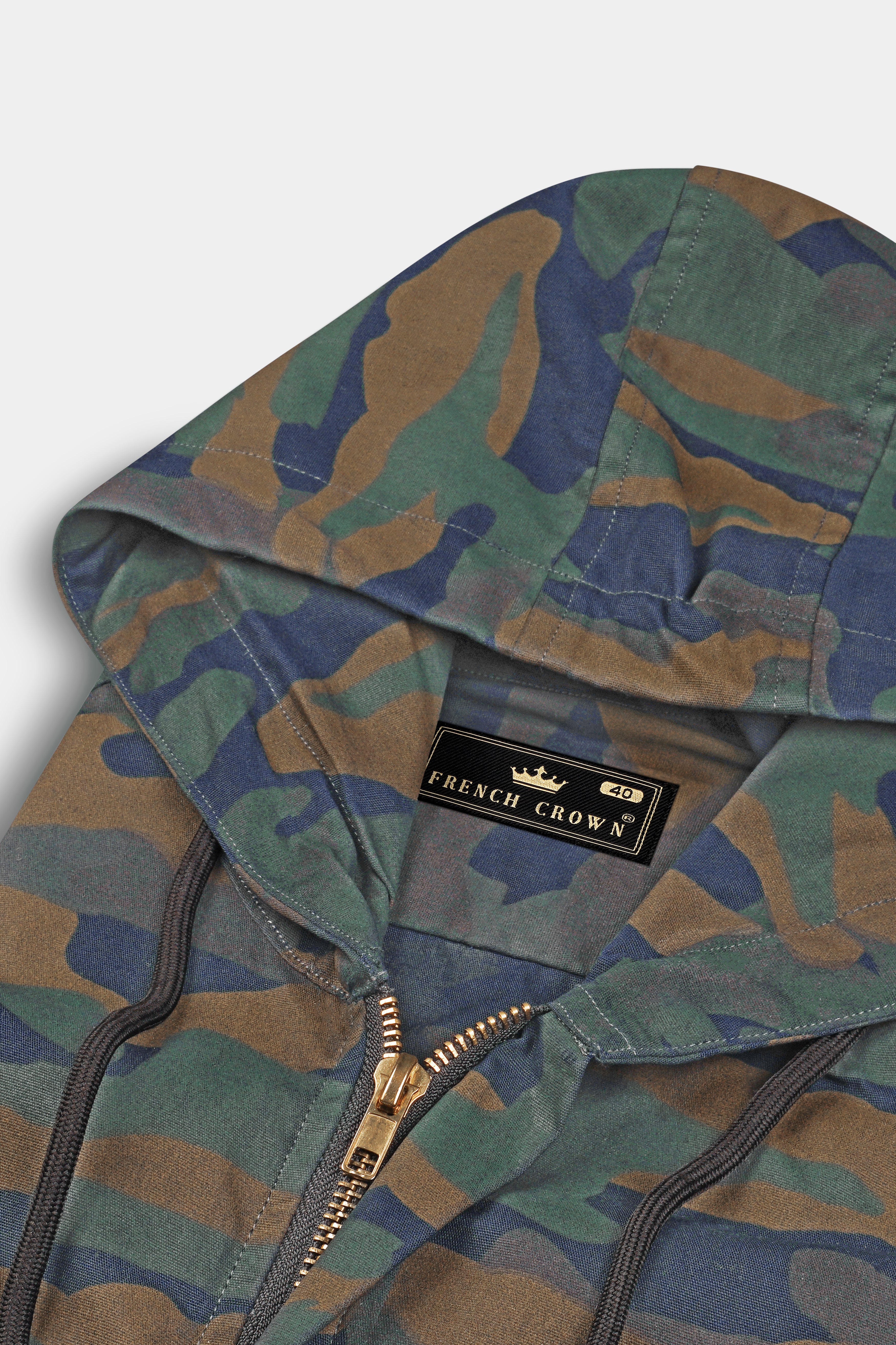 Roman Brown And River Blue Camouflage Military printed Heavyweight Designer Hoodie with Zipper Closure