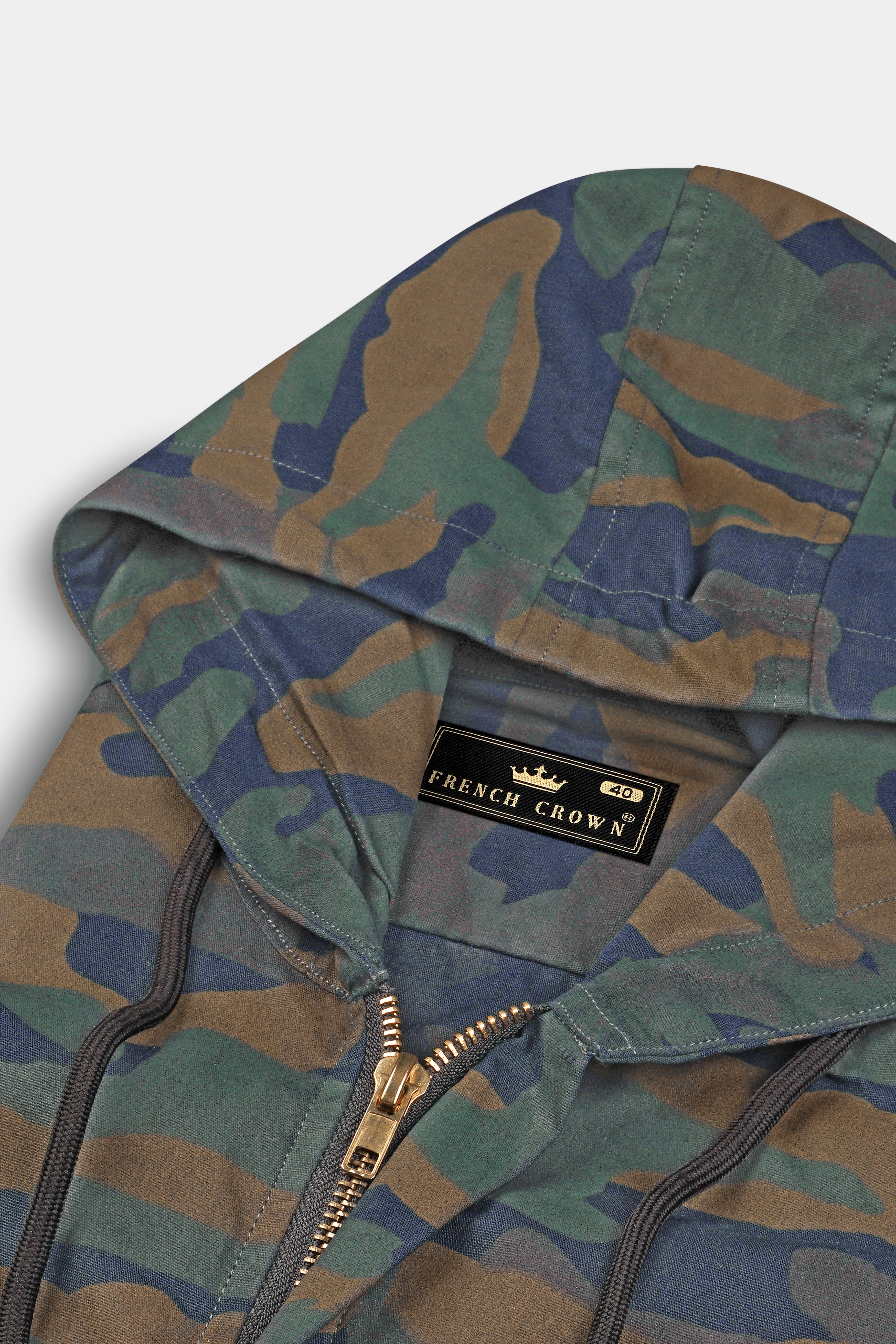 Roman Brown And River Blue Camouflage Military printed Heavyweight Designer Hoodie with Zipper Closure