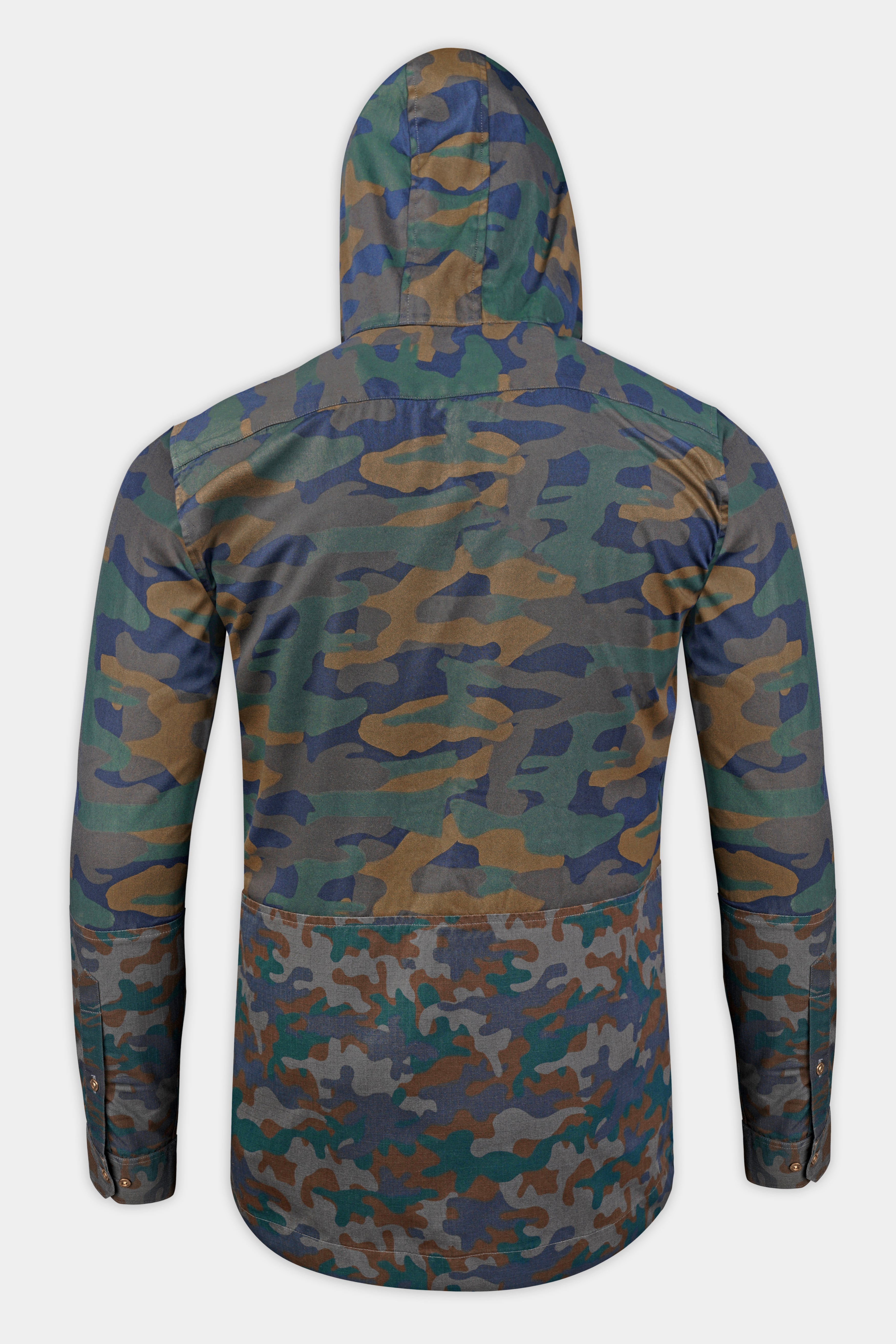 Roman Brown And River Blue Camouflage Military printed Heavyweight Designer Hoodie with Zipper Closure