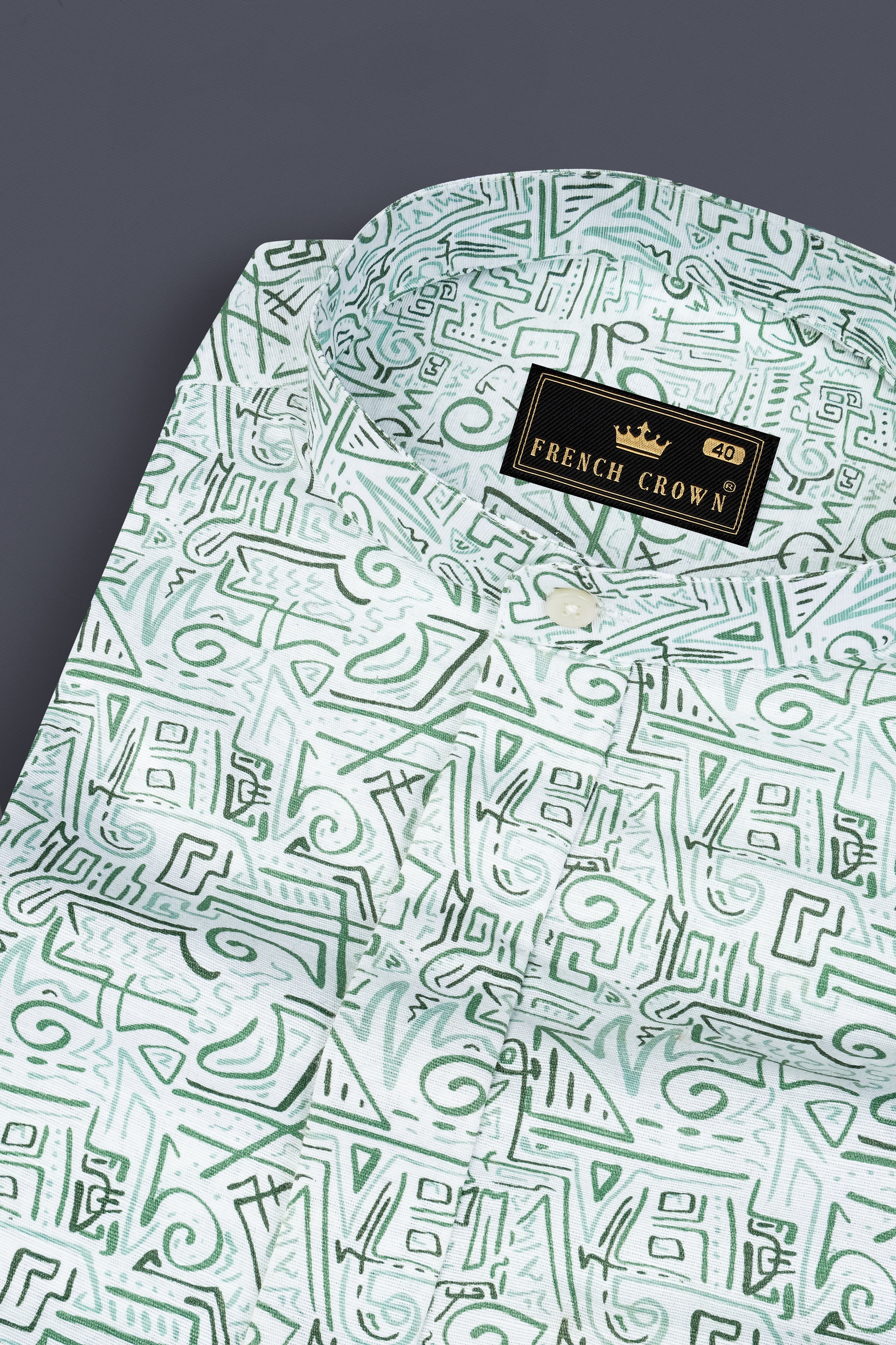 Patina Green Printed Royal Oxford Designer Shirt