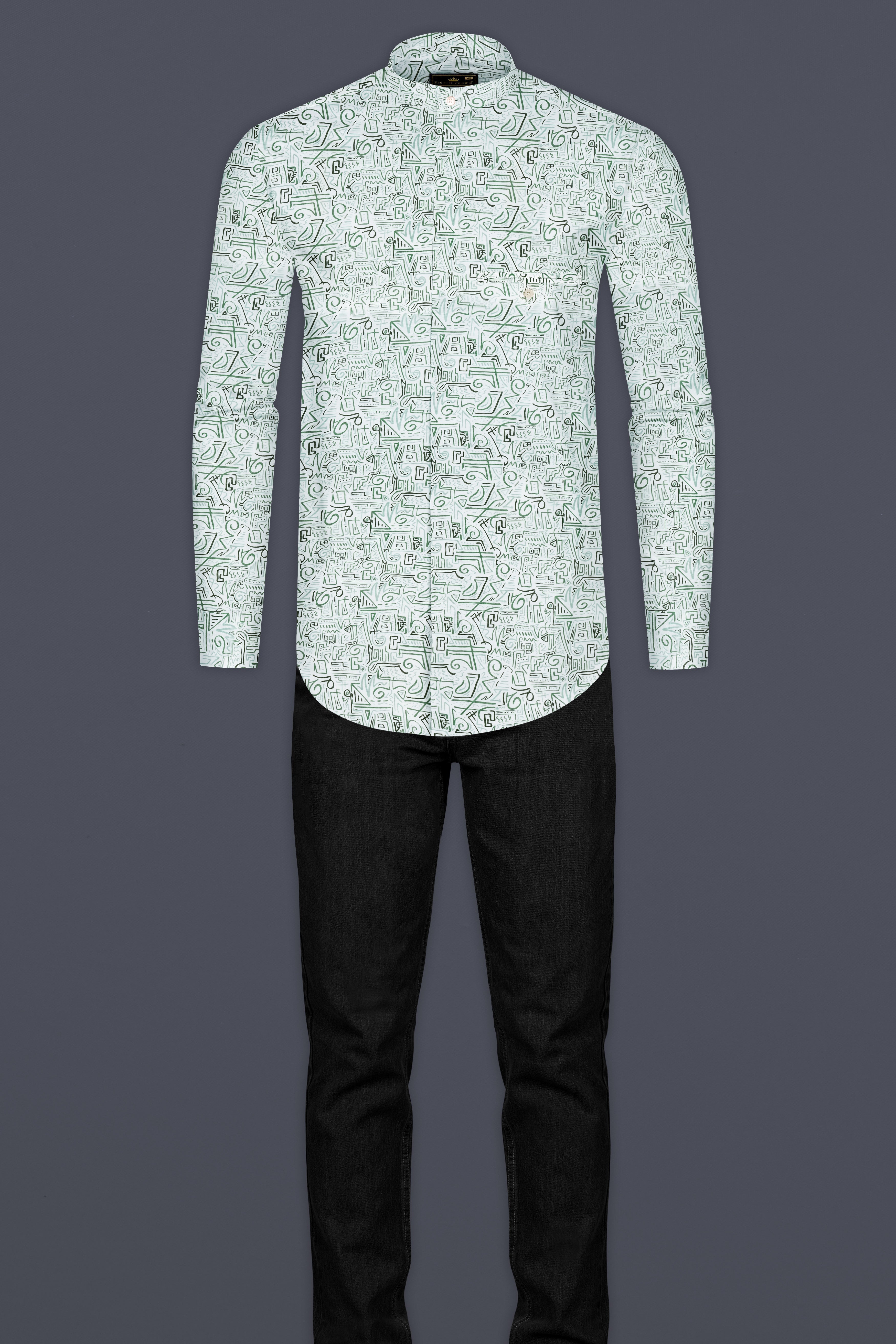 Patina Green Printed Royal Oxford Designer Shirt