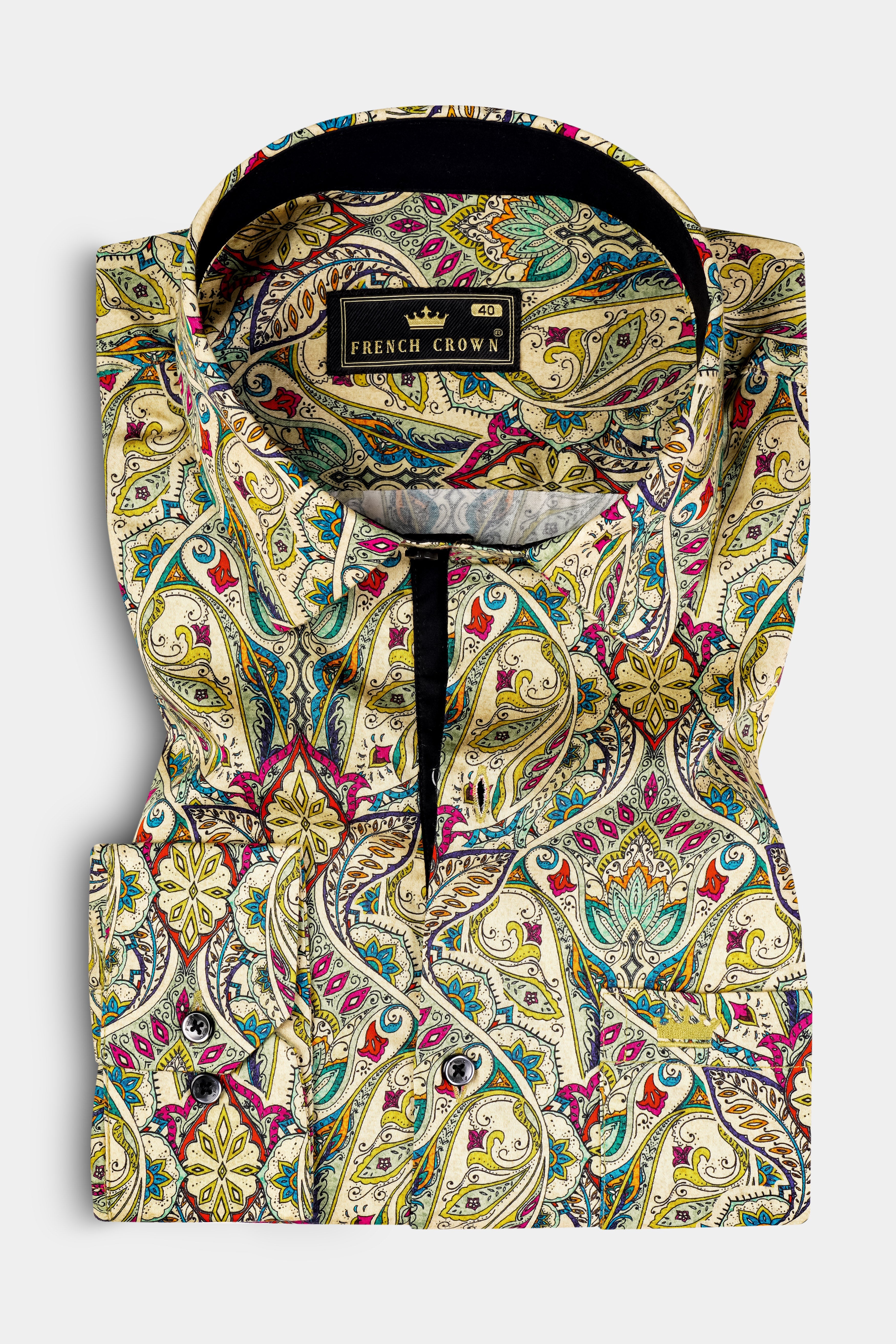 Almond Cream And Vivid Pink Multicolor Printed Super Soft Premium Cotton Shirt