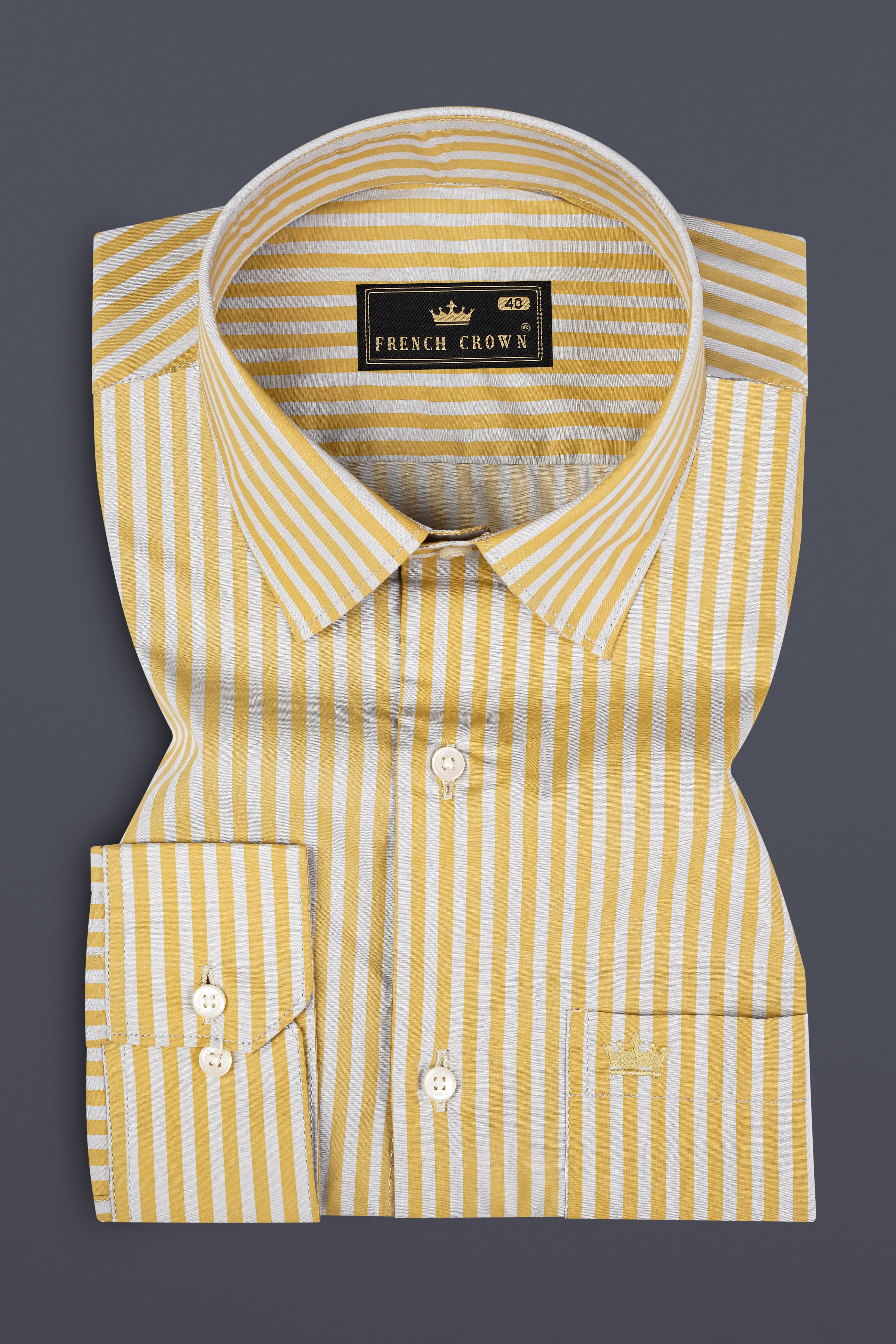 Harvest Yellow And Bright White Striped Premium Cotton Shirt