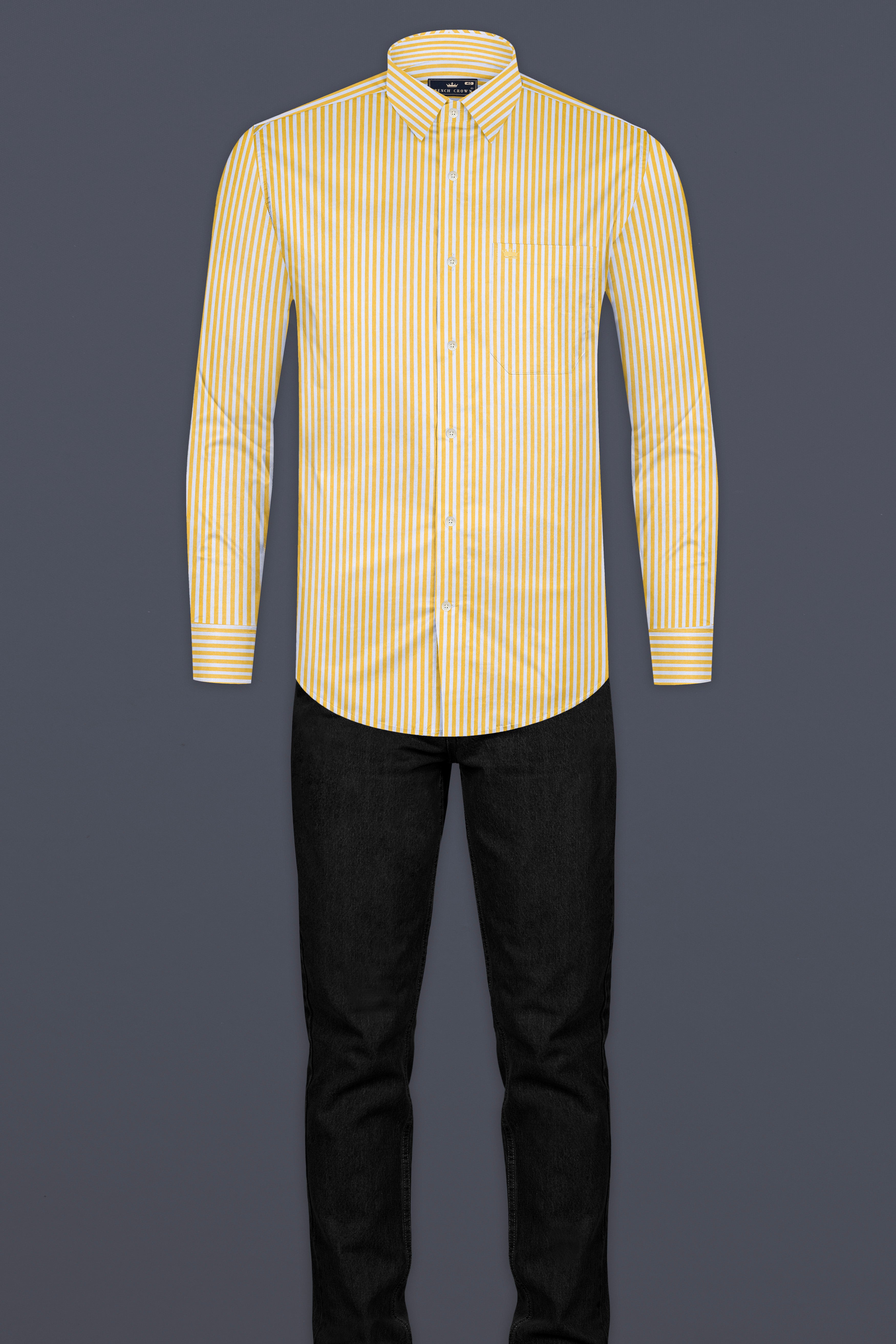 Harvest Yellow And Bright White Striped Premium Cotton Shirt