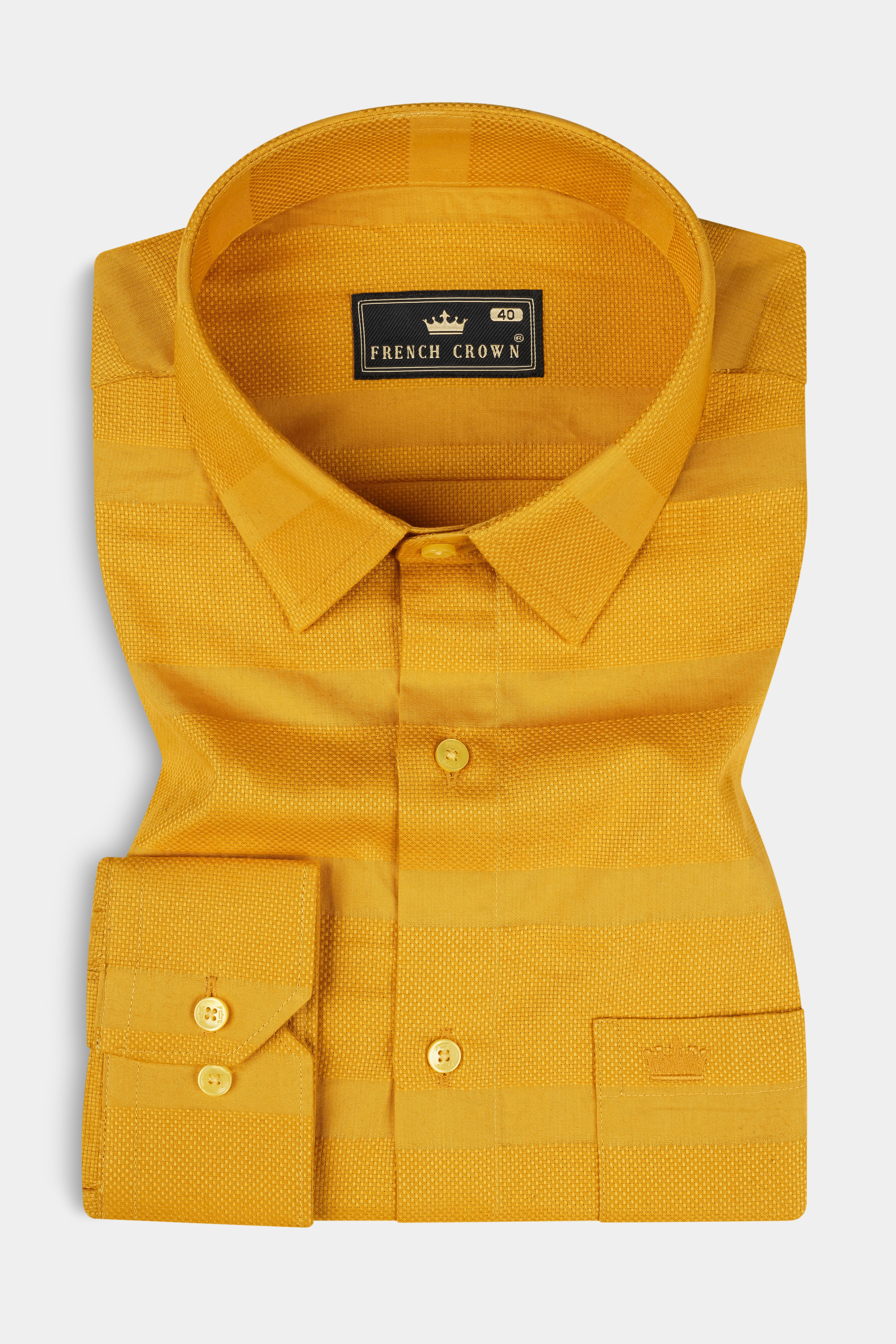 Squash Yellow Dobby Textured Premium Cotton Shirt