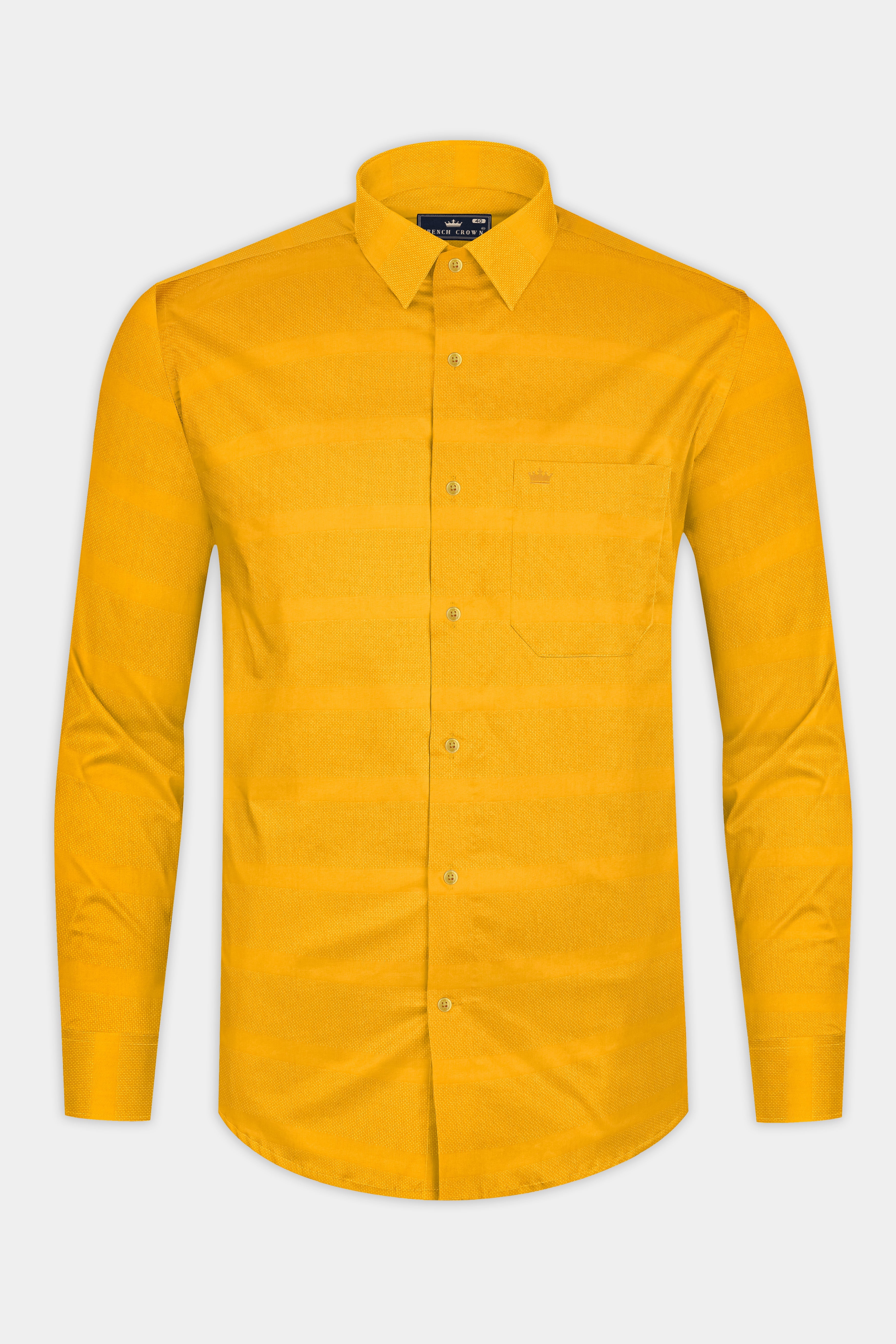 Squash Yellow Dobby Textured Premium Cotton Shirt