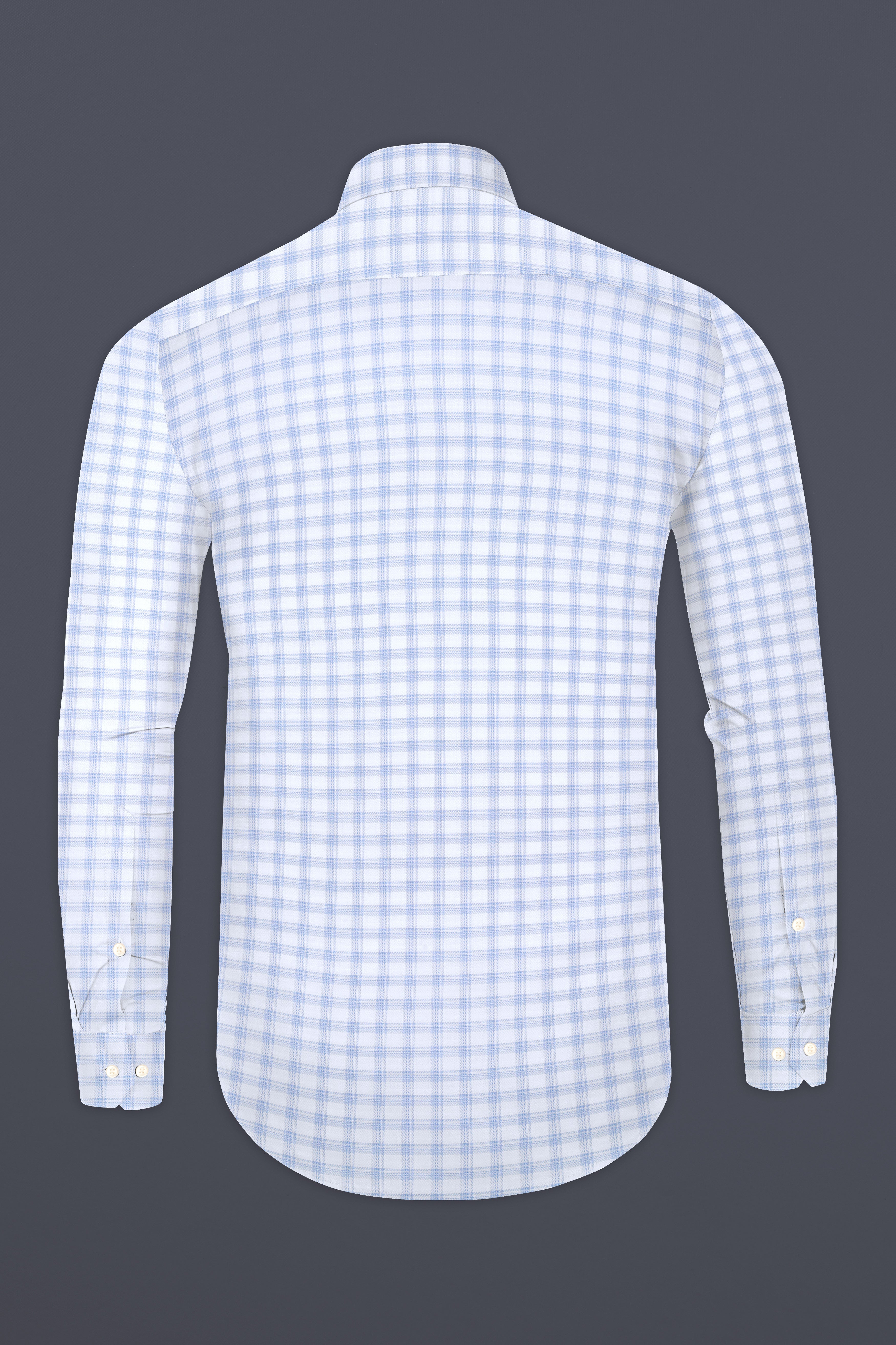 Periwinkle Blue And Bright White Checked Dobby Textured Premium Cotton Shirt