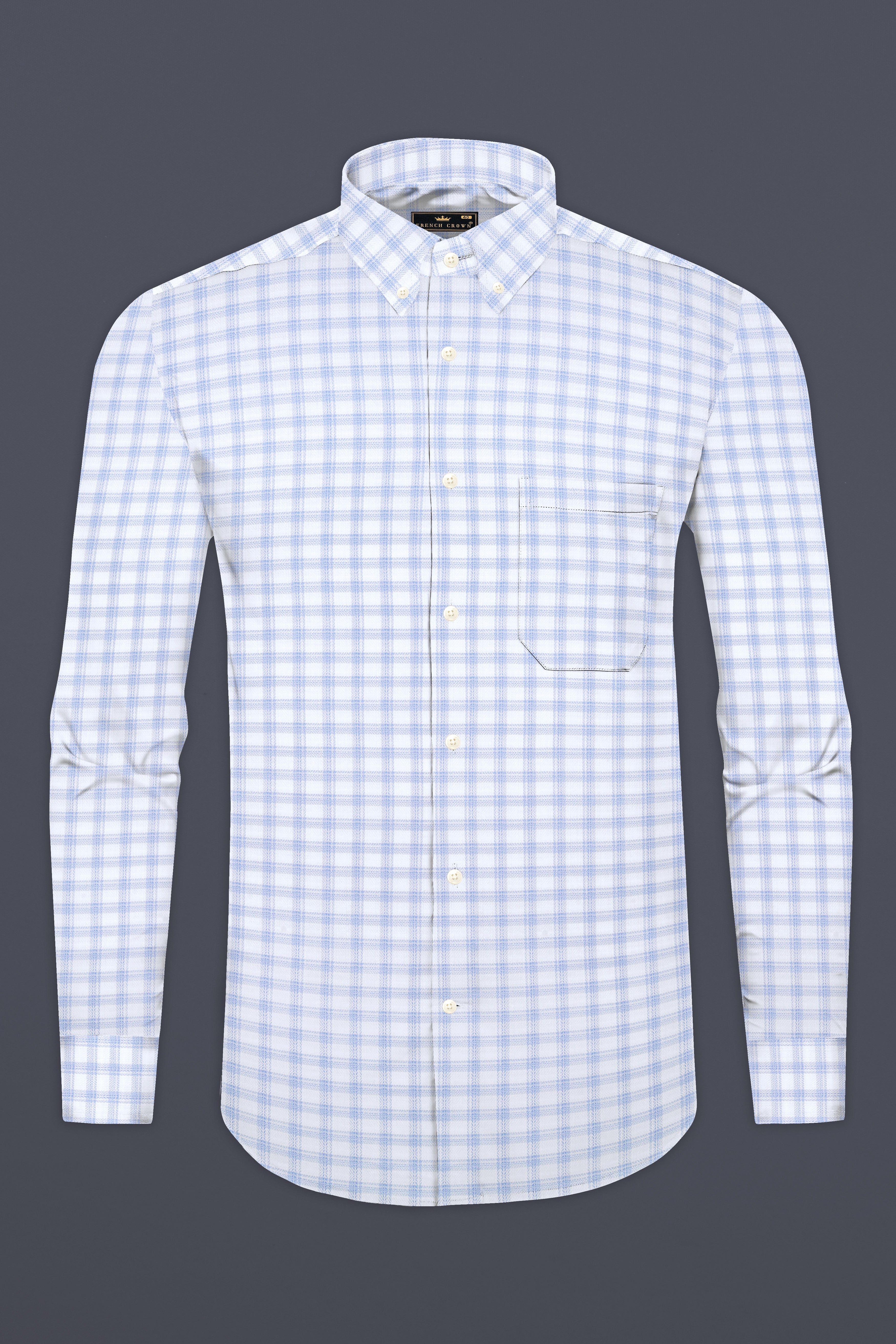 Periwinkle Blue And Bright White Checked Dobby Textured Premium Cotton Shirt