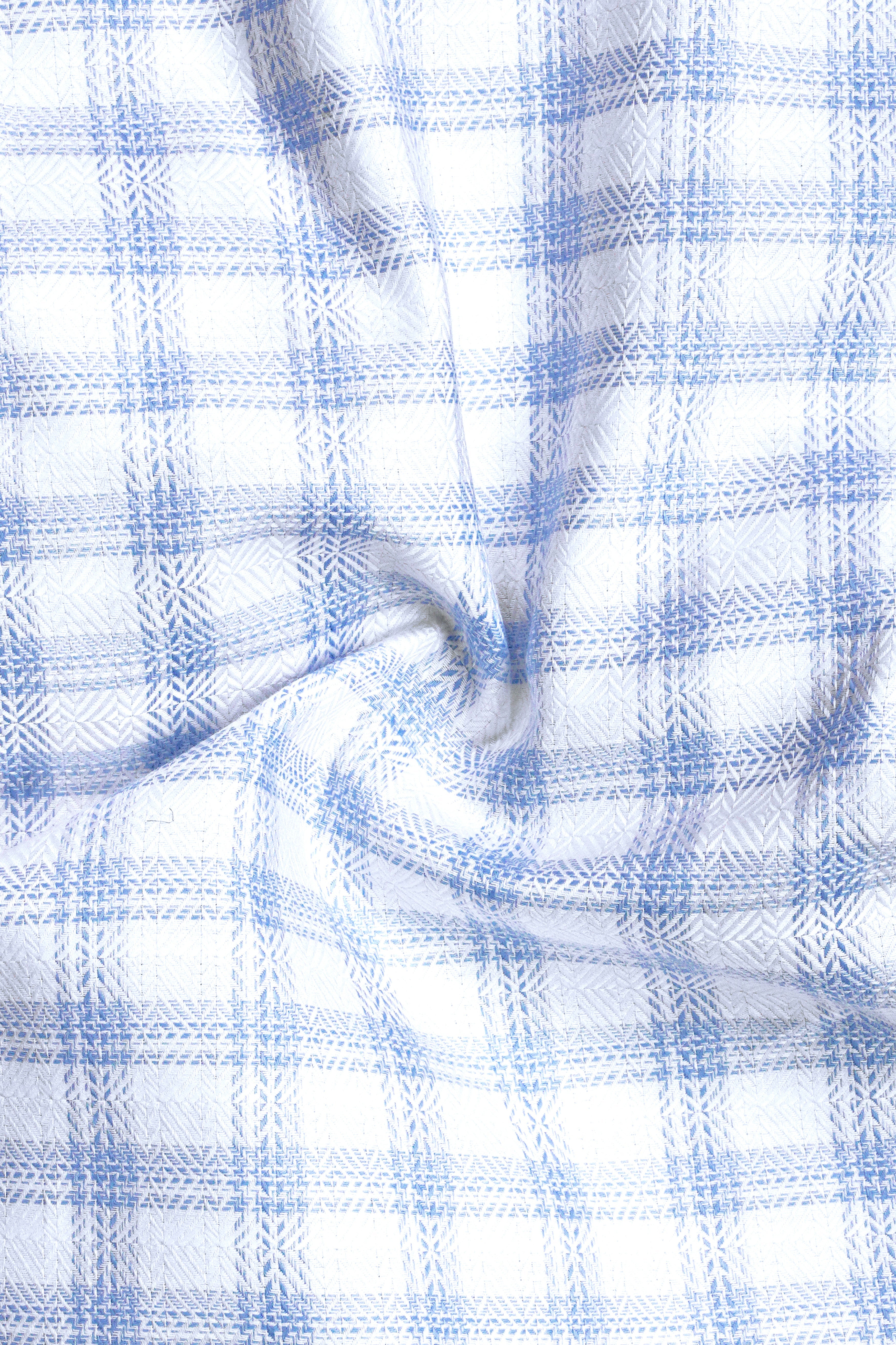 Periwinkle Blue And Bright White Checked Dobby Textured Premium Cotton Shirt