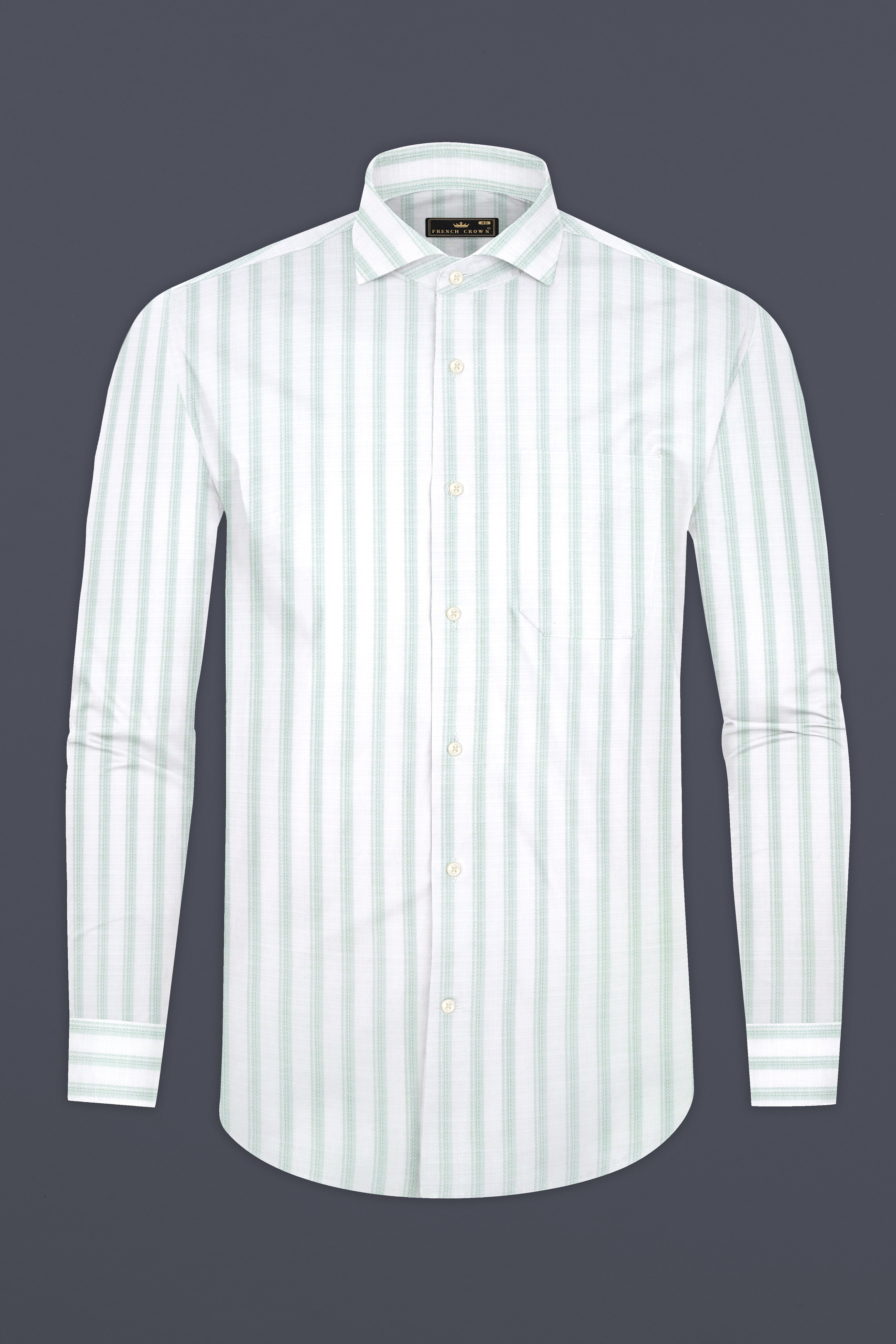 Bright White And Metallic Blue Striped Dobby Textured Premium Cotton Shirt