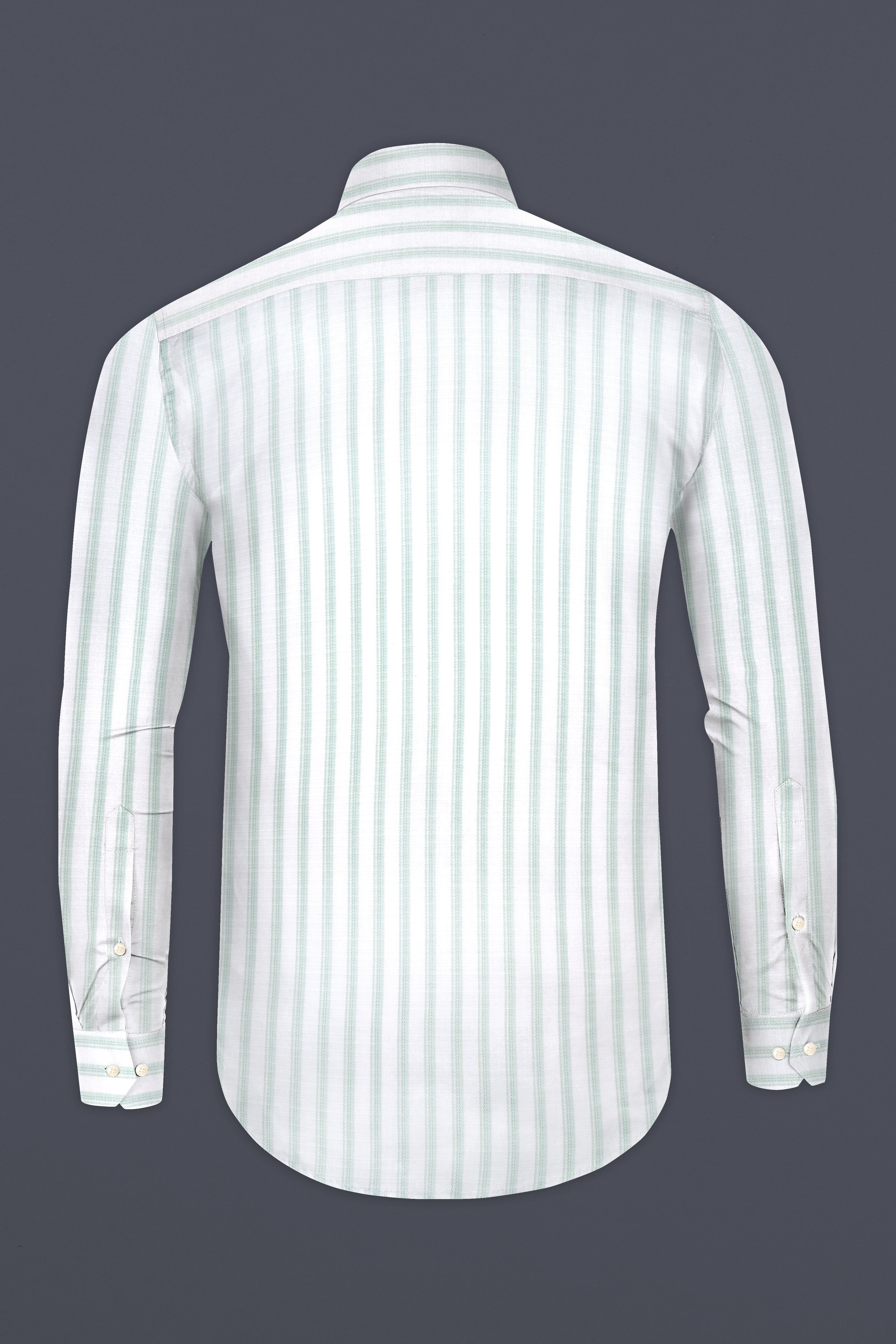 Bright White And Metallic Blue Striped Dobby Textured Premium Cotton Shirt