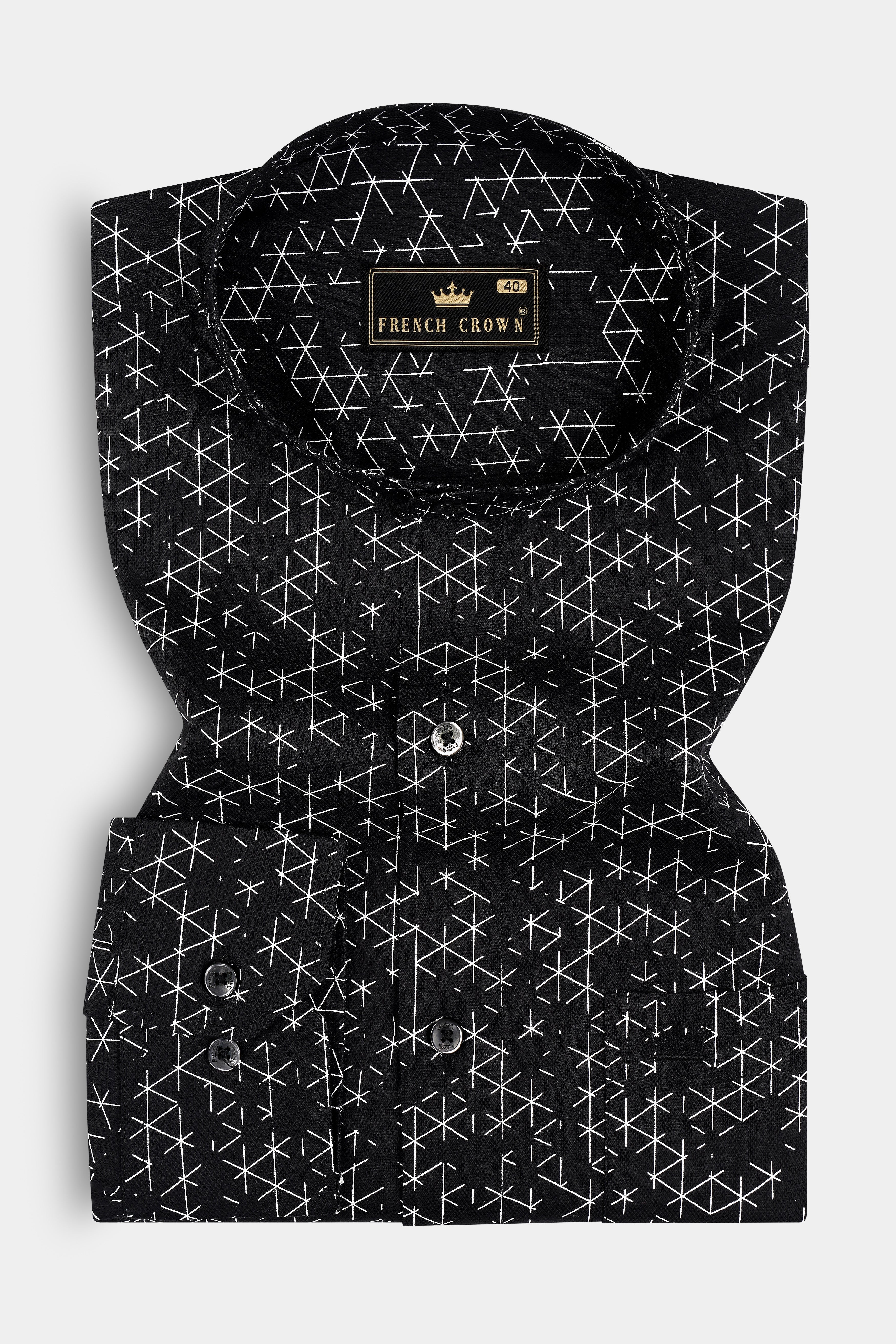 Jade Black Printed Dobby Textured Premium Cotton Shirt