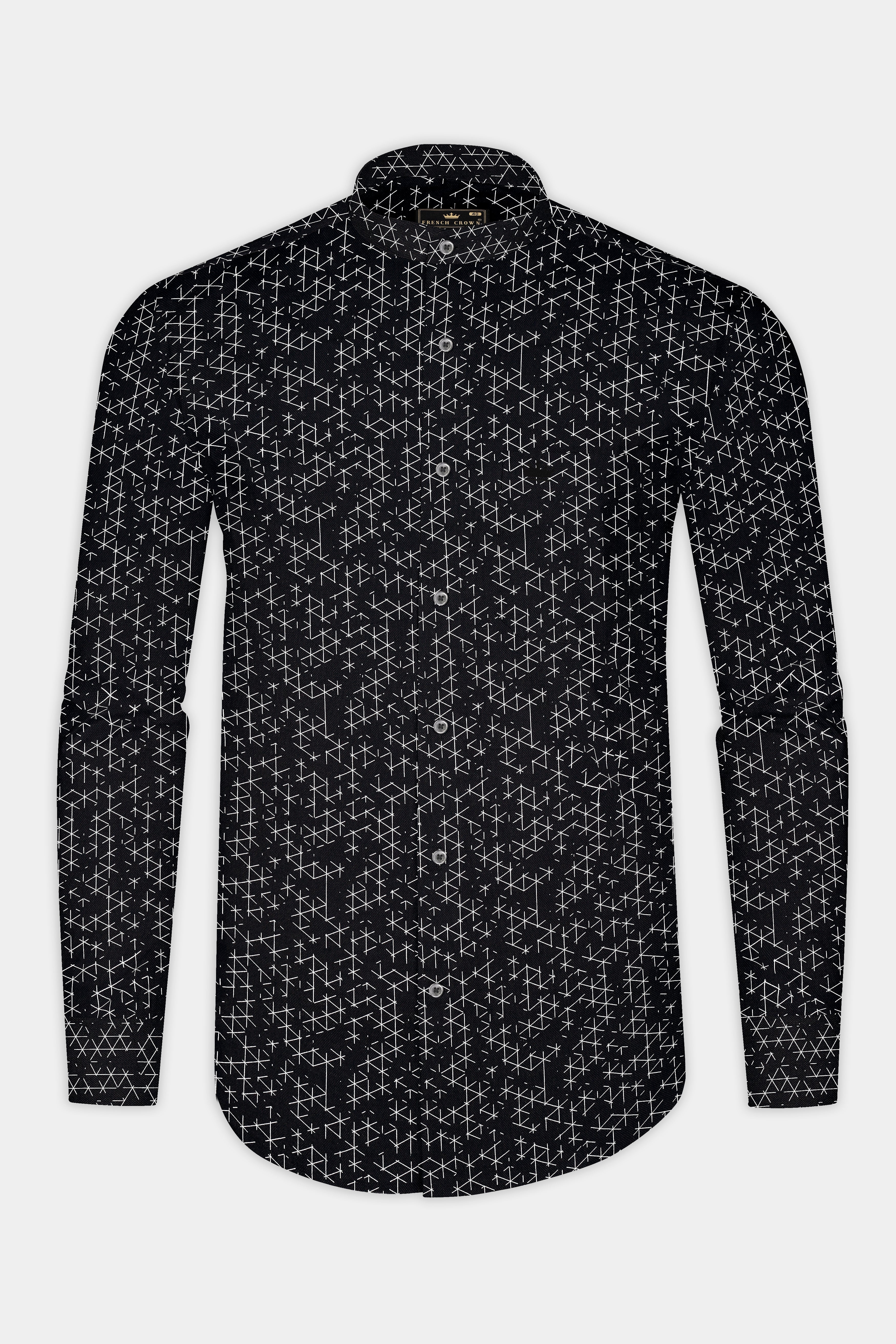 Jade Black Printed Dobby Textured Premium Cotton Shirt