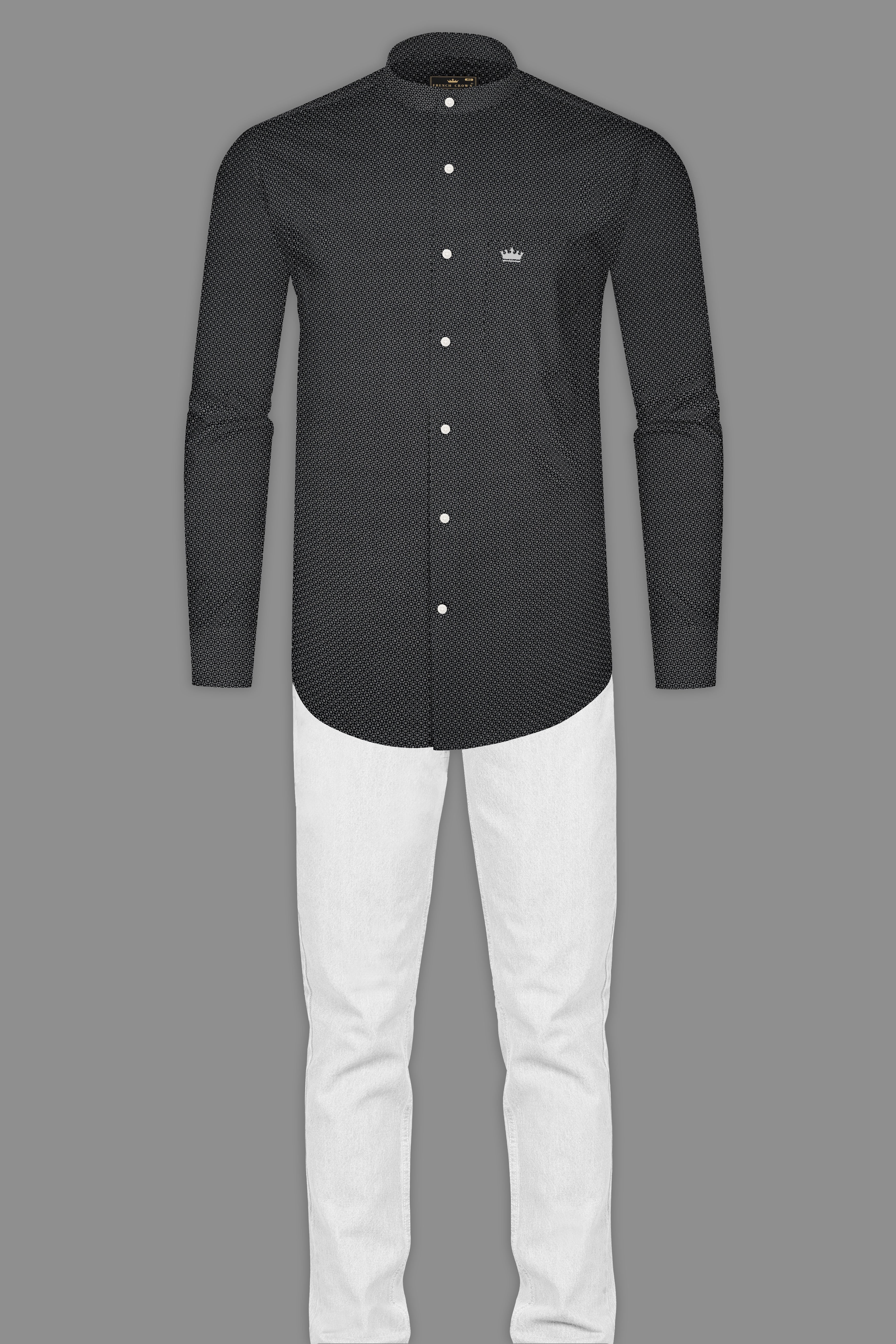 Jade Black Twill Printed Cotton Shirt