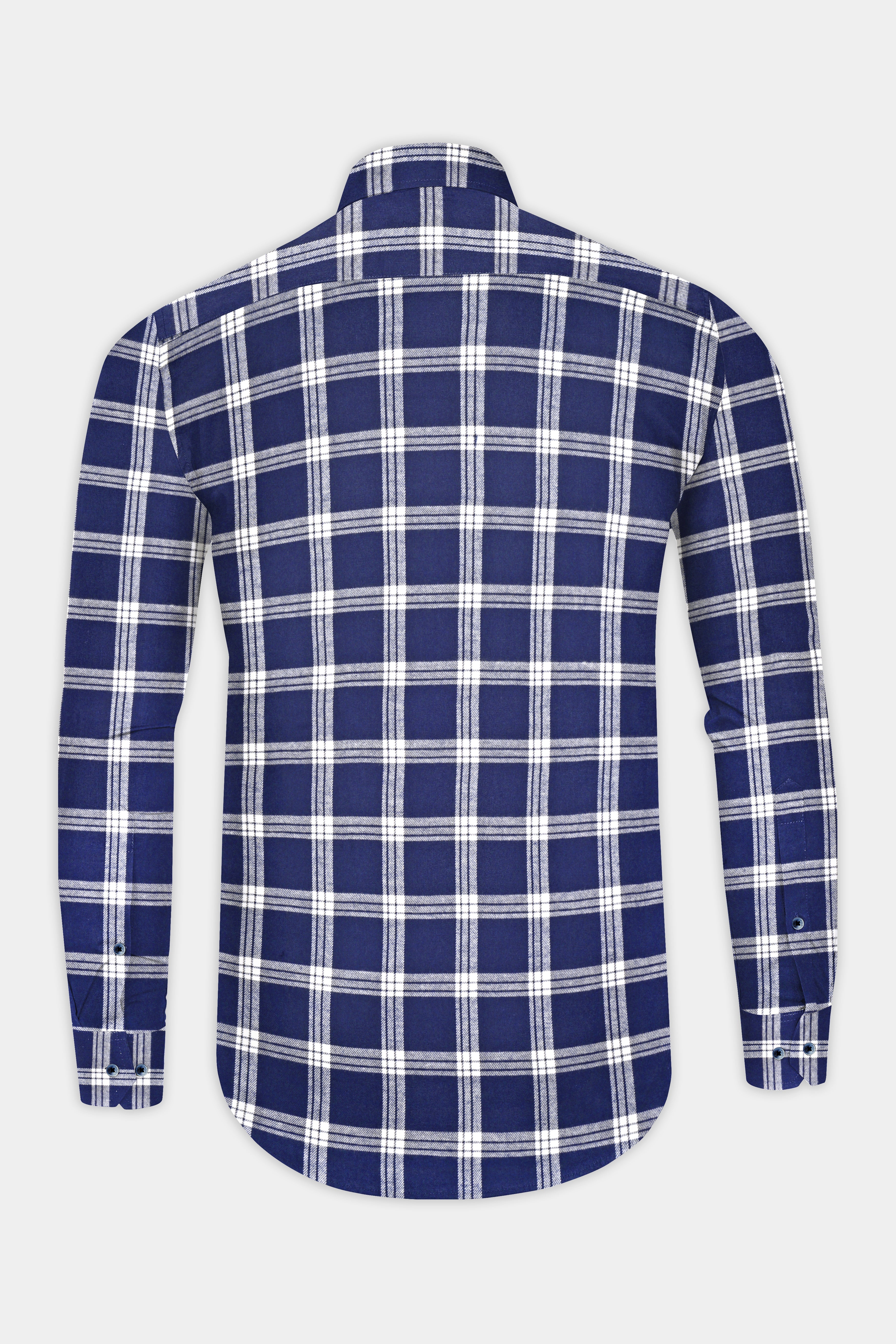Blue Casual Checks Plaid Premium Cotton Button Down Shirt For Men