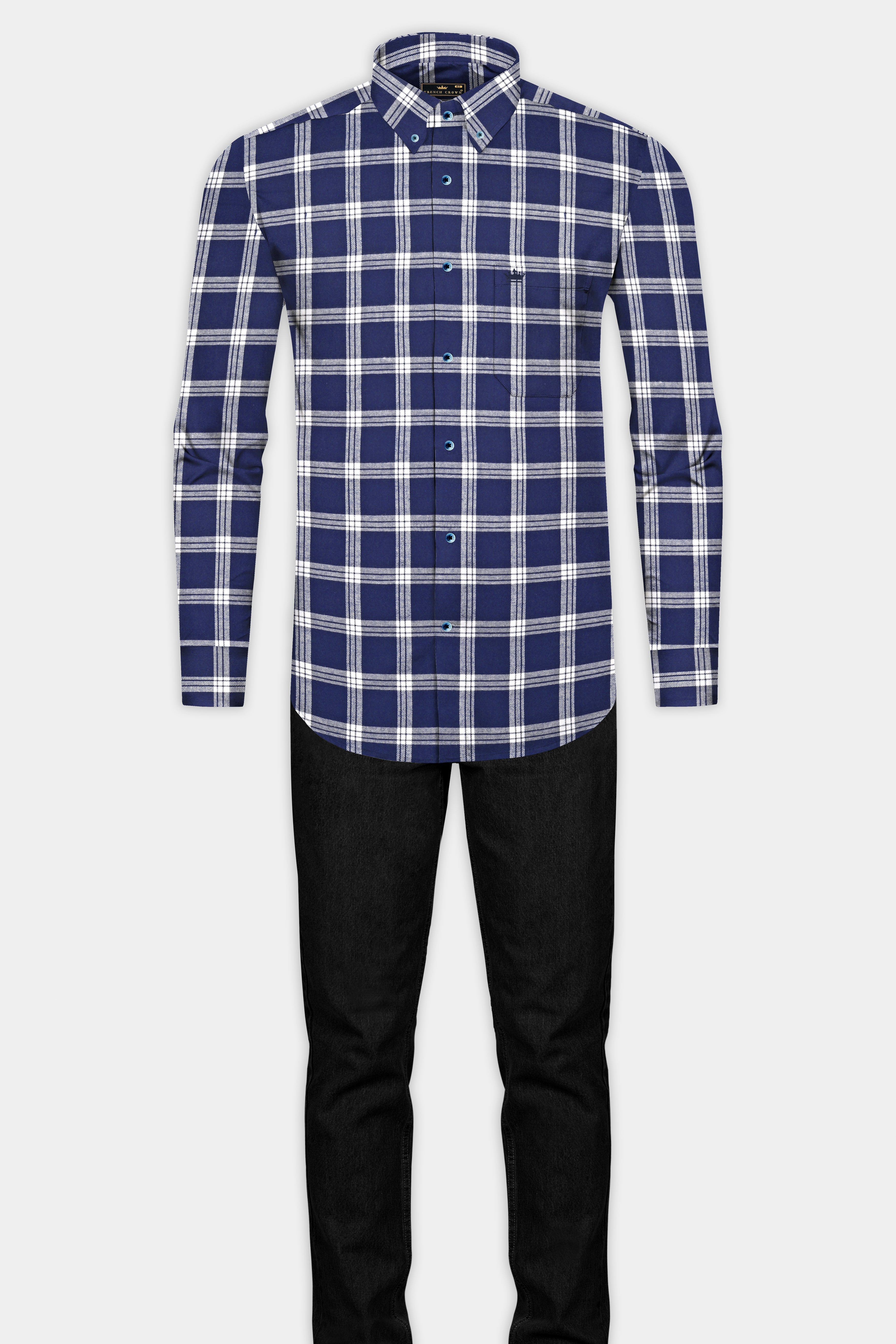 Zodiac Blue Windowpane Plaid Flannel Shirt