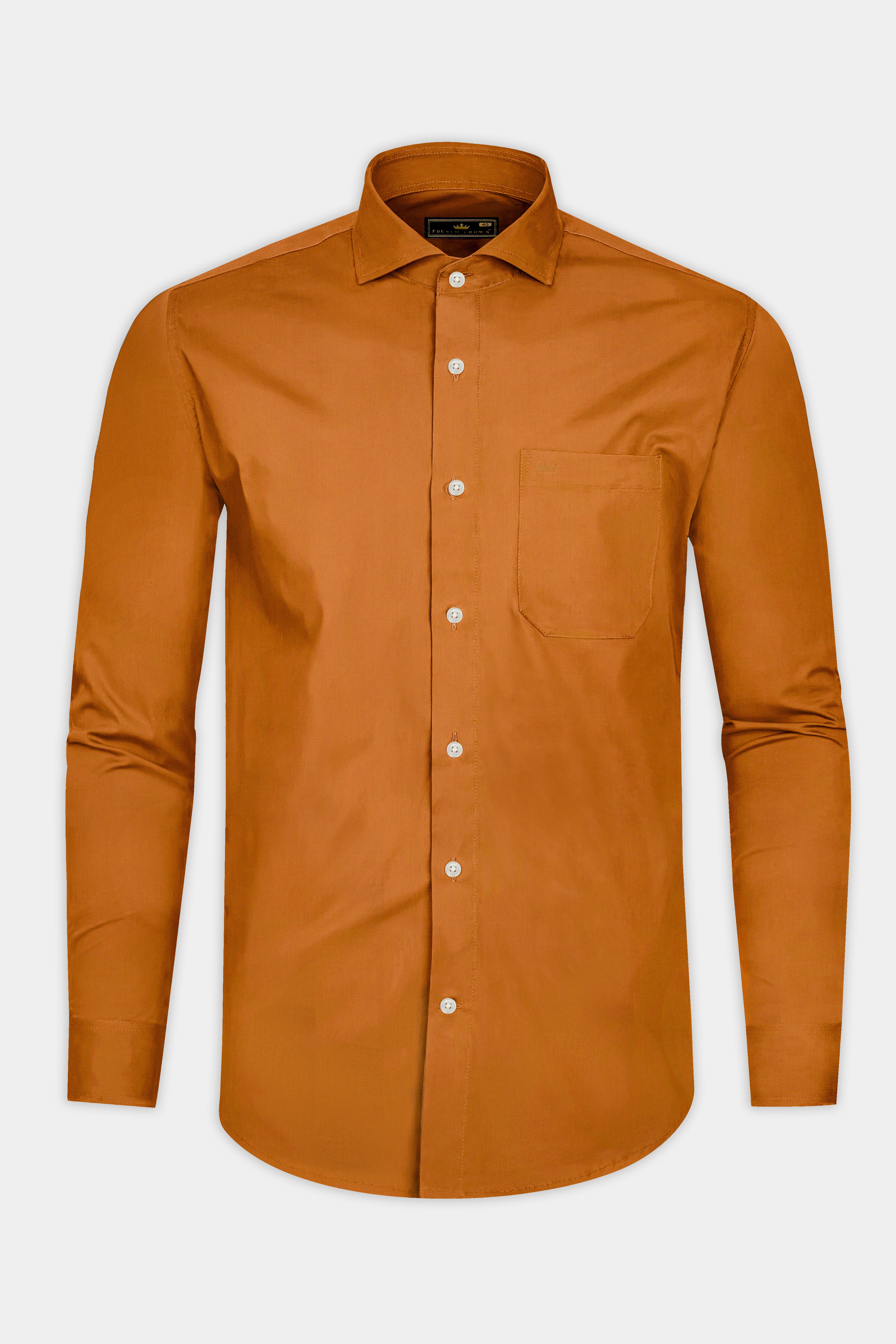 Ochre Orange Dobby Textured Premium Cotton Shirt