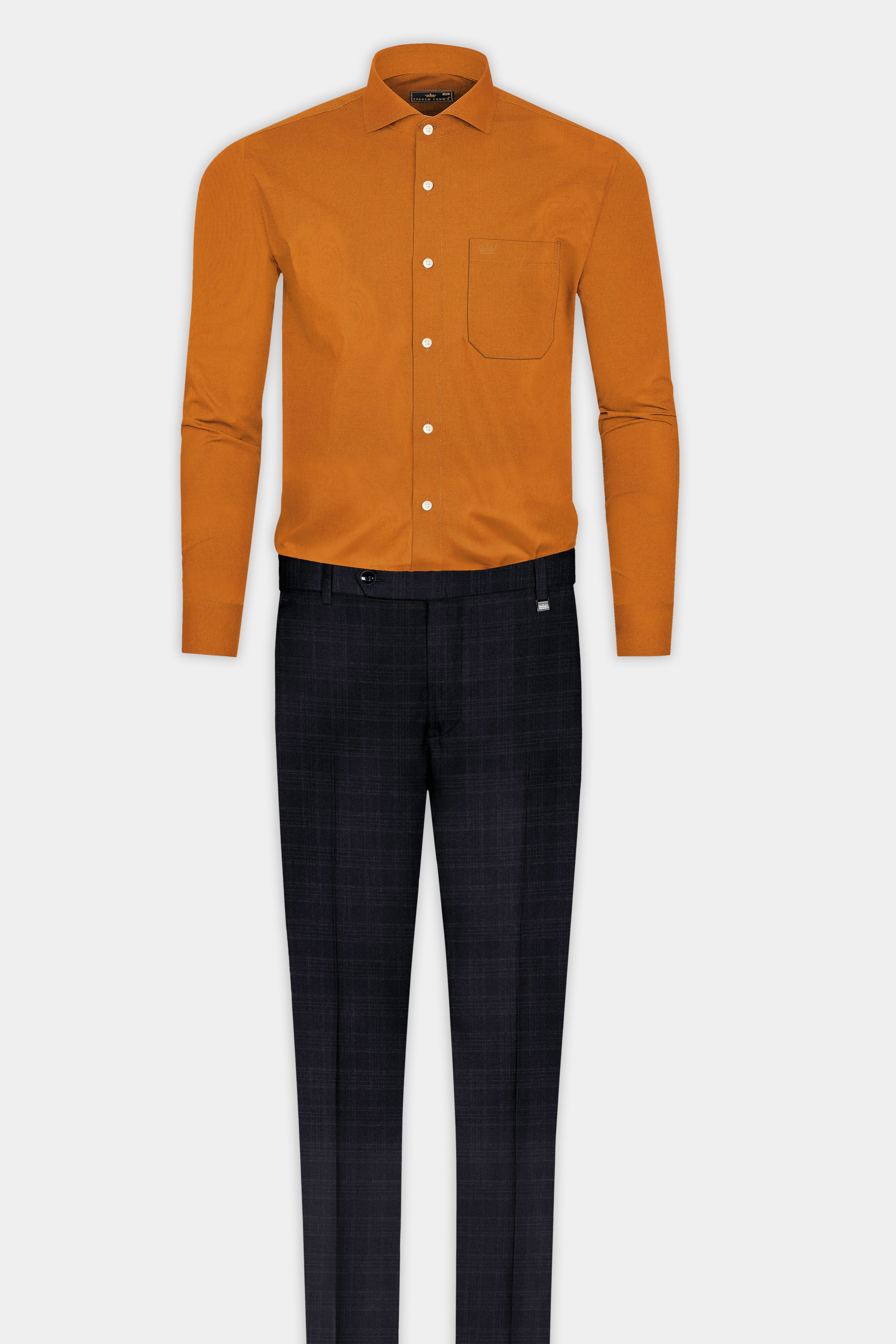 Ochre Orange Dobby Textured Premium Cotton Shirt