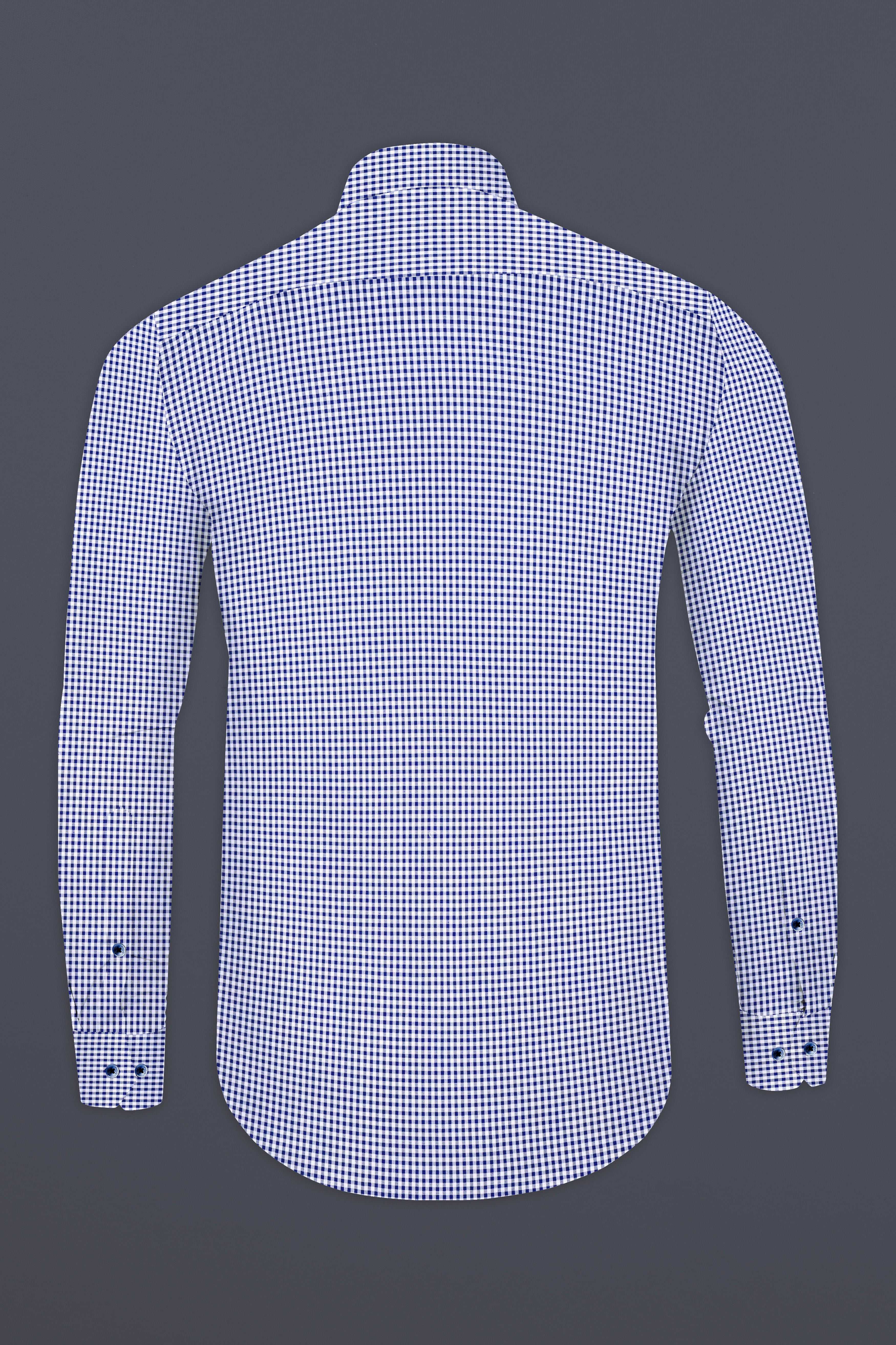 Violent Blue And Bright White Micro Checkered Giza Cotton Shirt