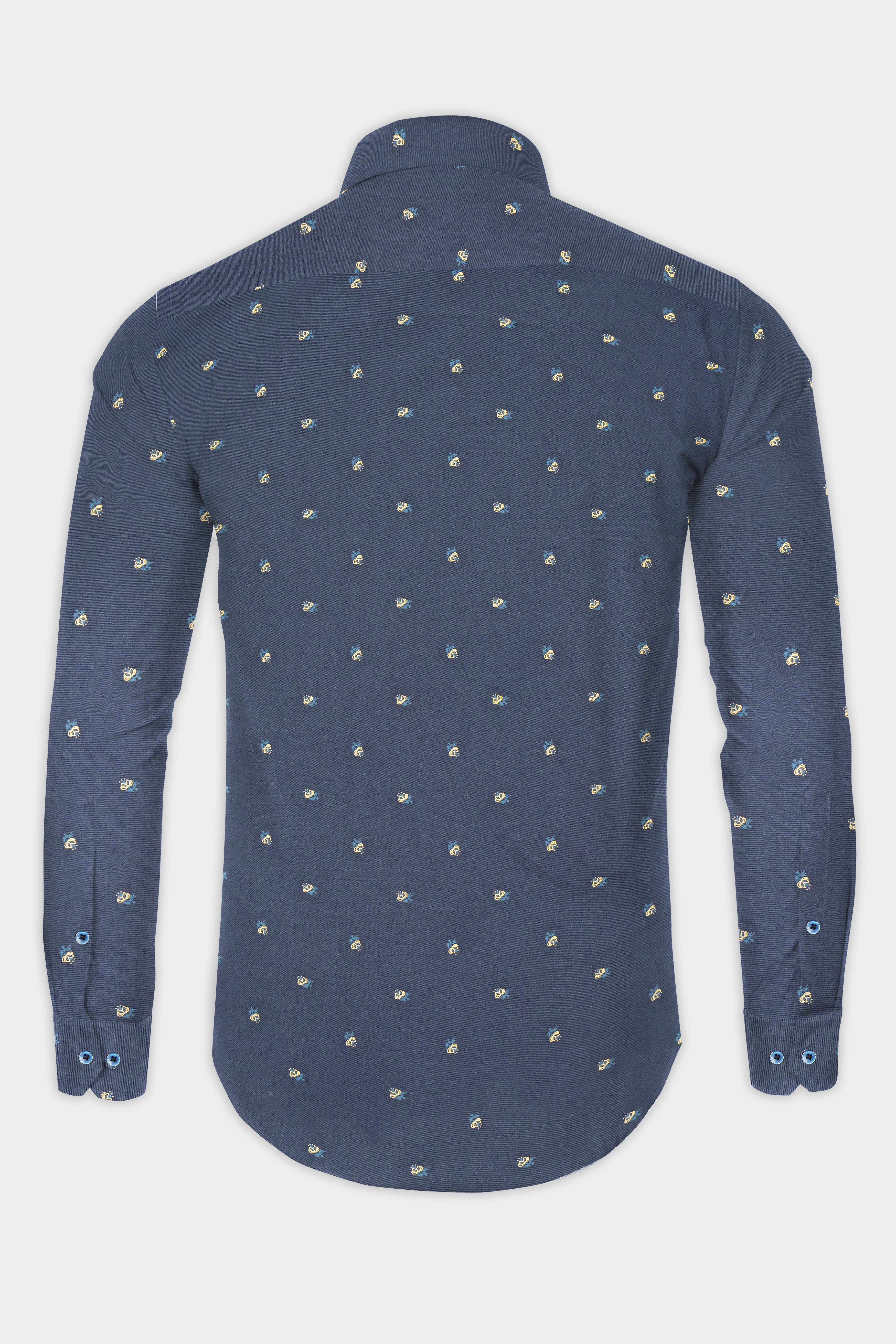 Fiord Blue Twill Printed Cotton Shirt