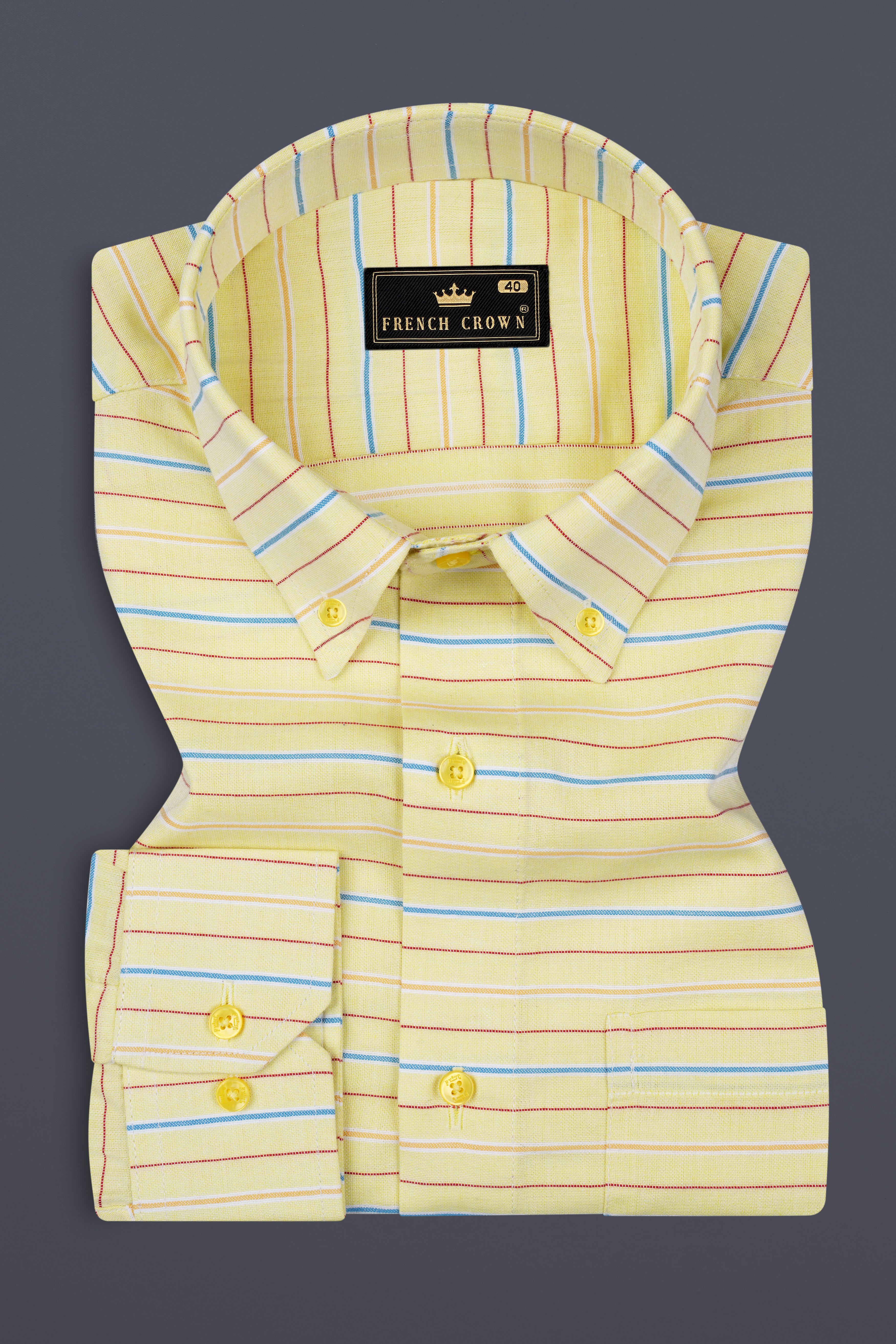 Hazel Yellow Striped Dobby Textured Premium Cotton Shirt