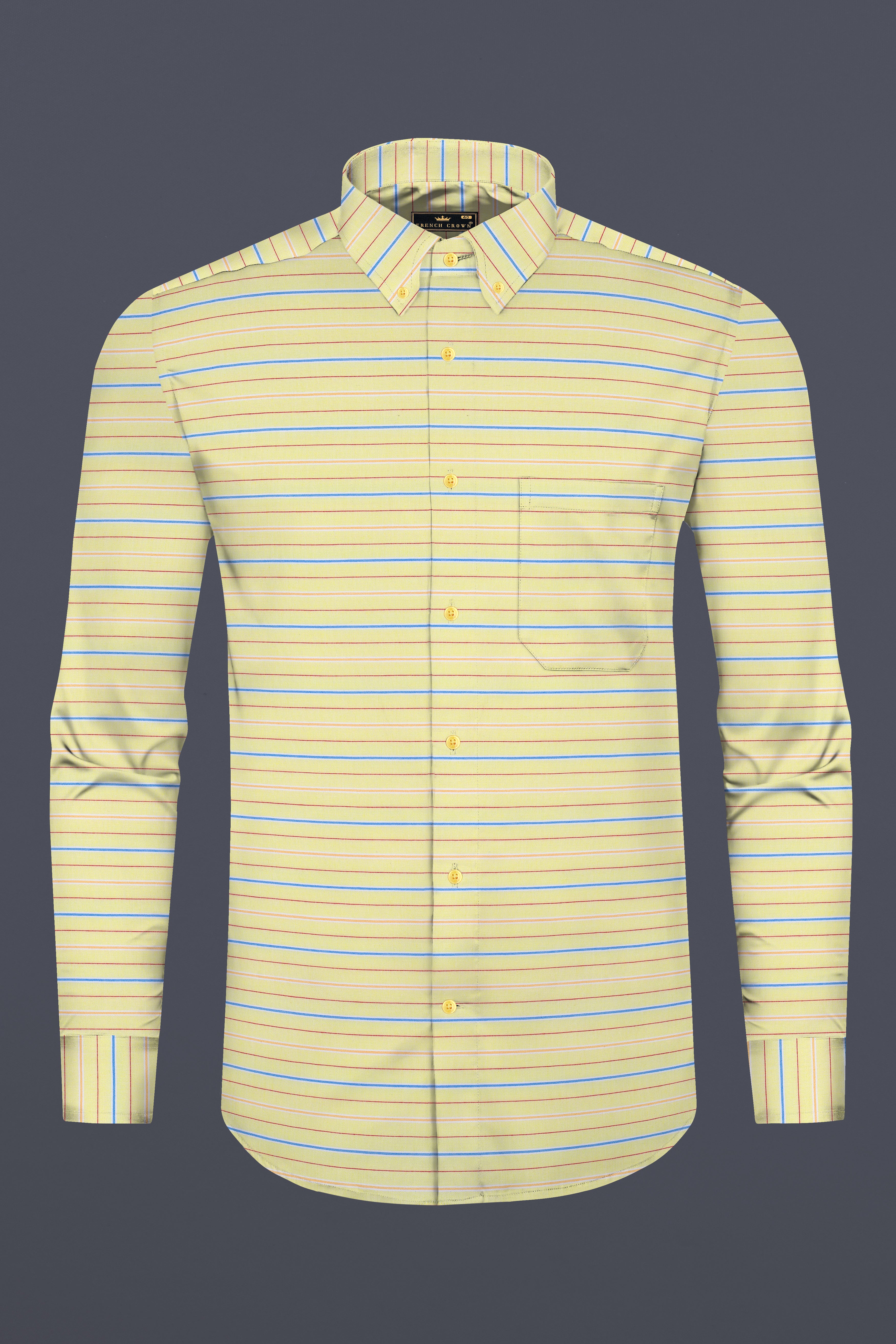 Hazel Yellow Striped Dobby Textured Premium Cotton Shirt