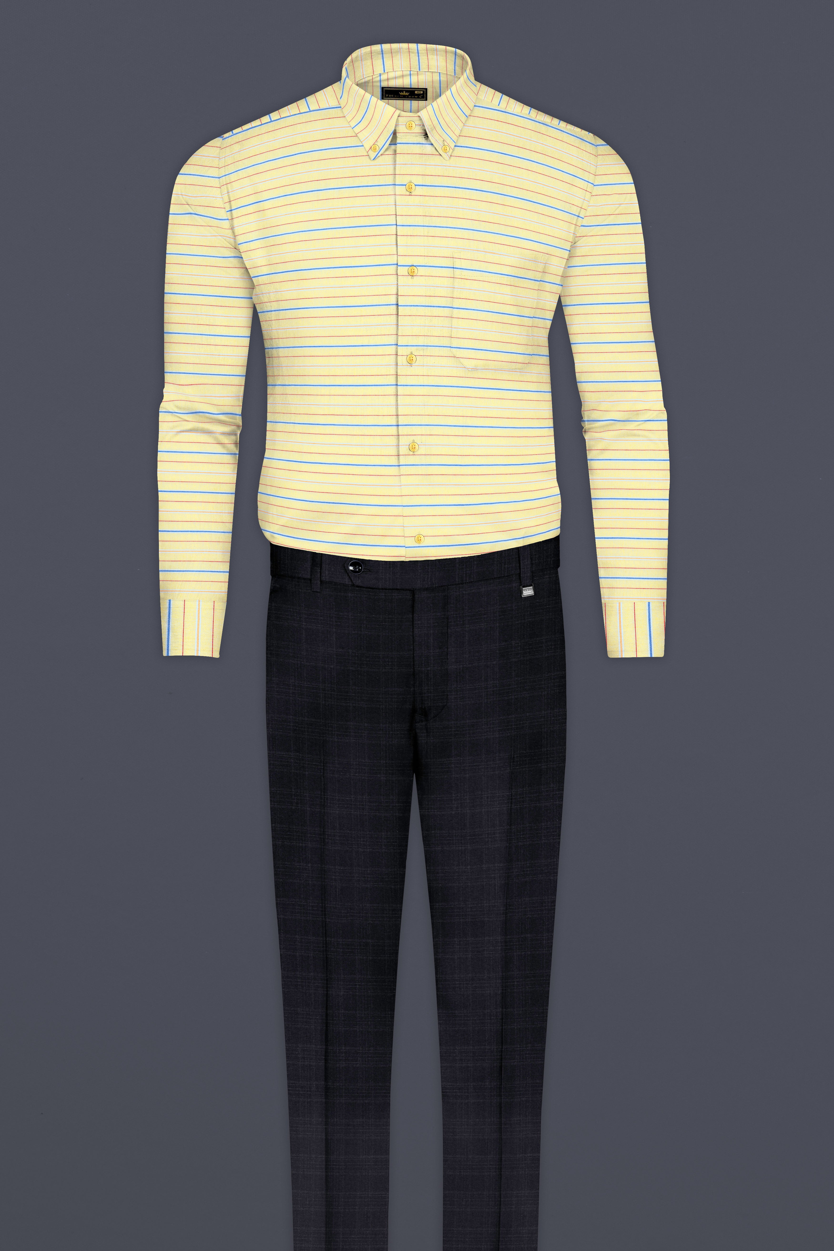 Hazel Yellow Striped Dobby Textured Premium Cotton Shirt